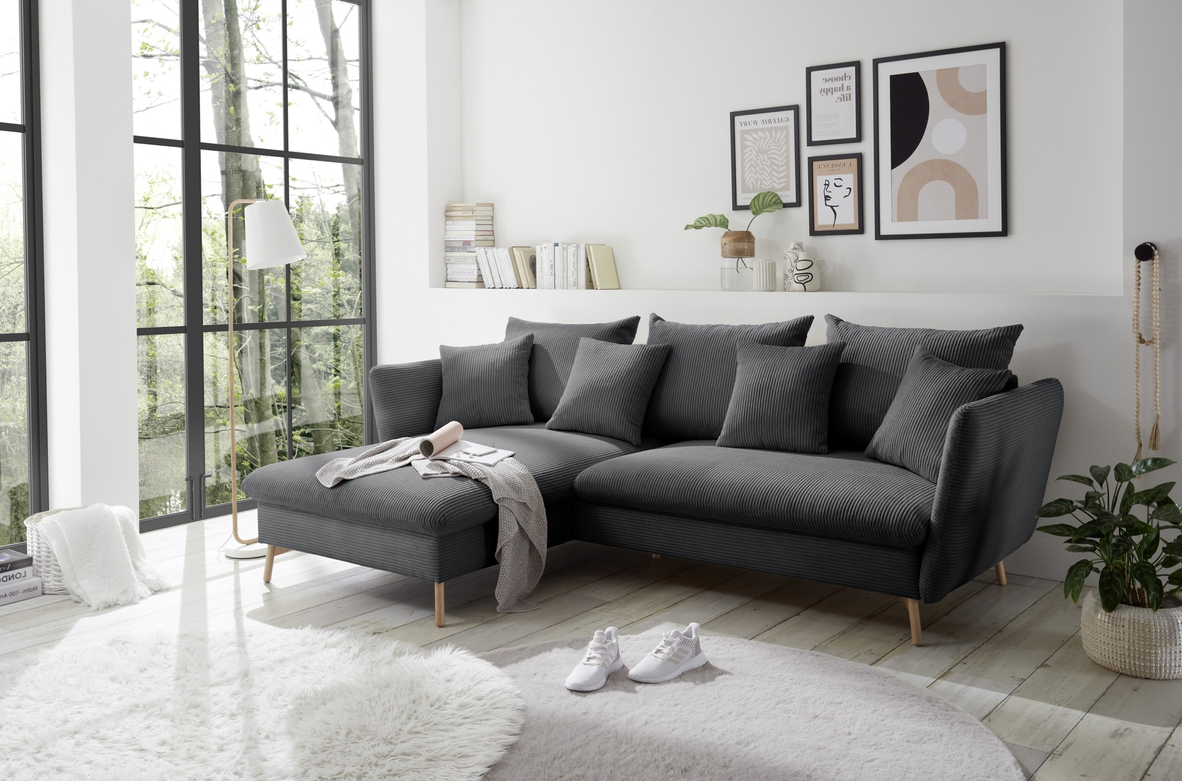 andas Ecksofa »MERLE, 258 cm, L-Form, traumhafter Cord,«, mit Bettfunktion und Bettkasten, Liegefläche 224 x 139