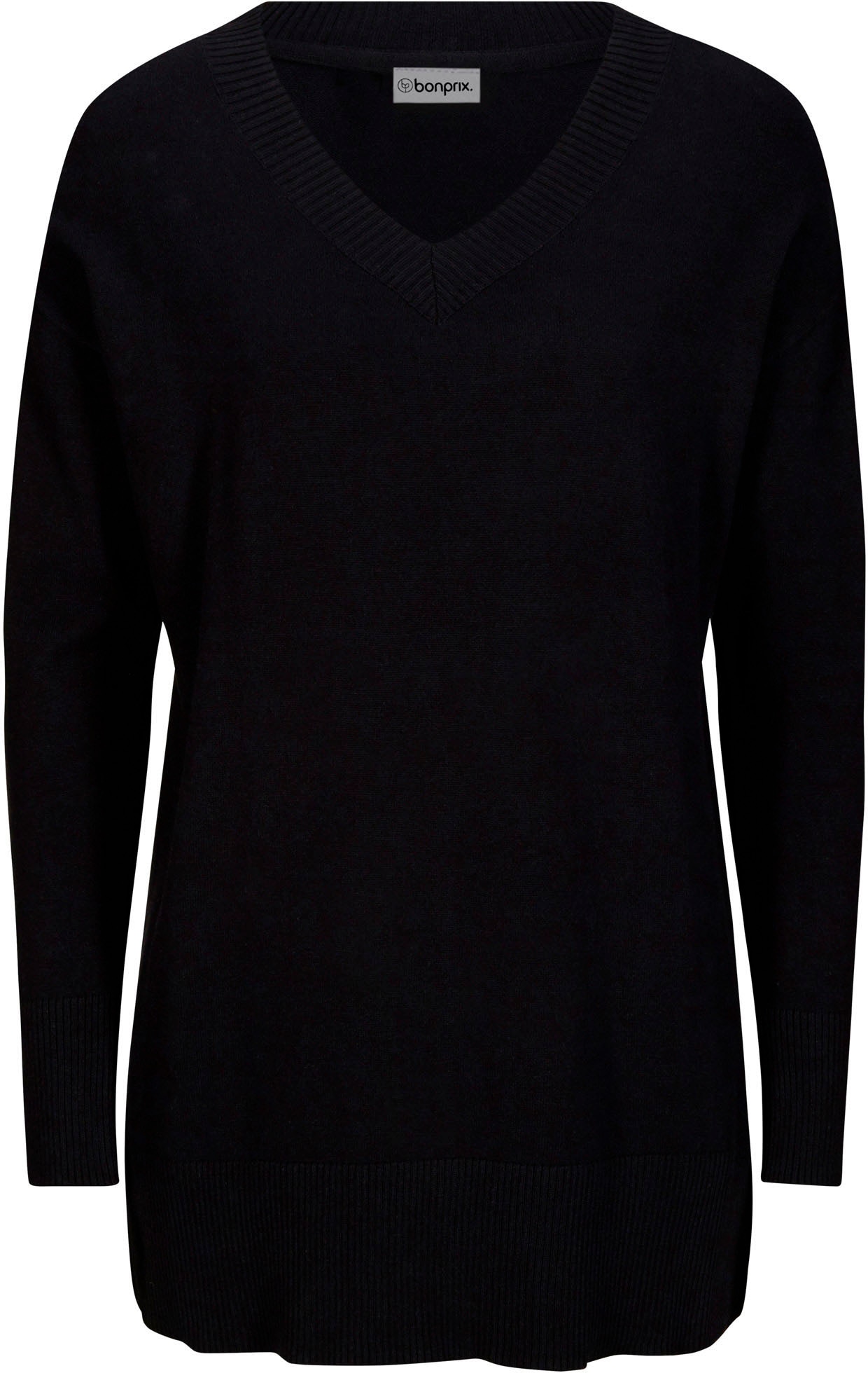 bonprix Pull long »Long-Pullover« aus Baumwolle und Polyamid, mit V-Ausschnitt, mit Seitenschlitzen