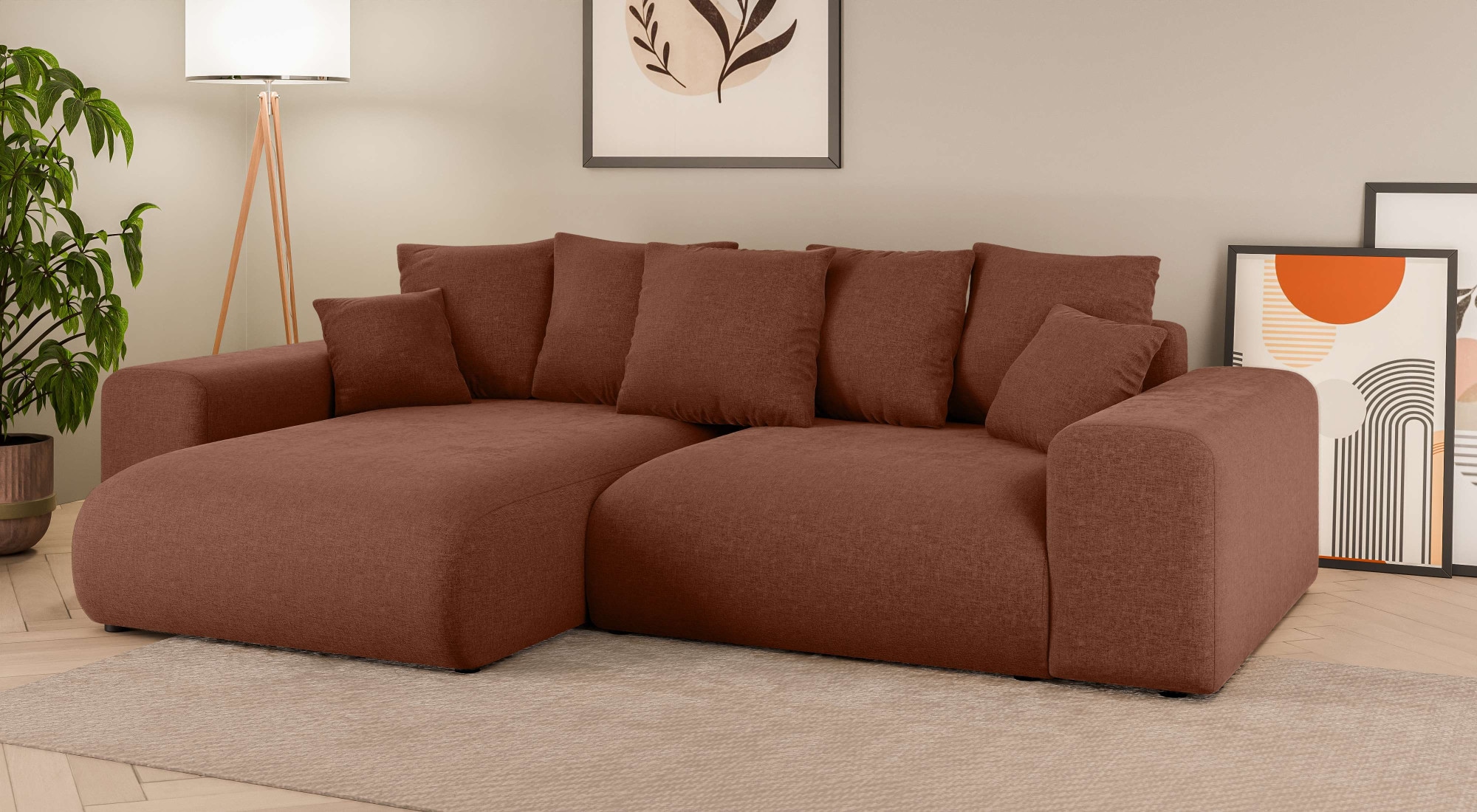 Home affaire Ecksofa »LAKESIDE mit Bettfunktion und Bettkasten, B/T/H 257/166/84 cm«, L-Form, Recamiere beidseitig montierbar, mit Wellenunterfederung