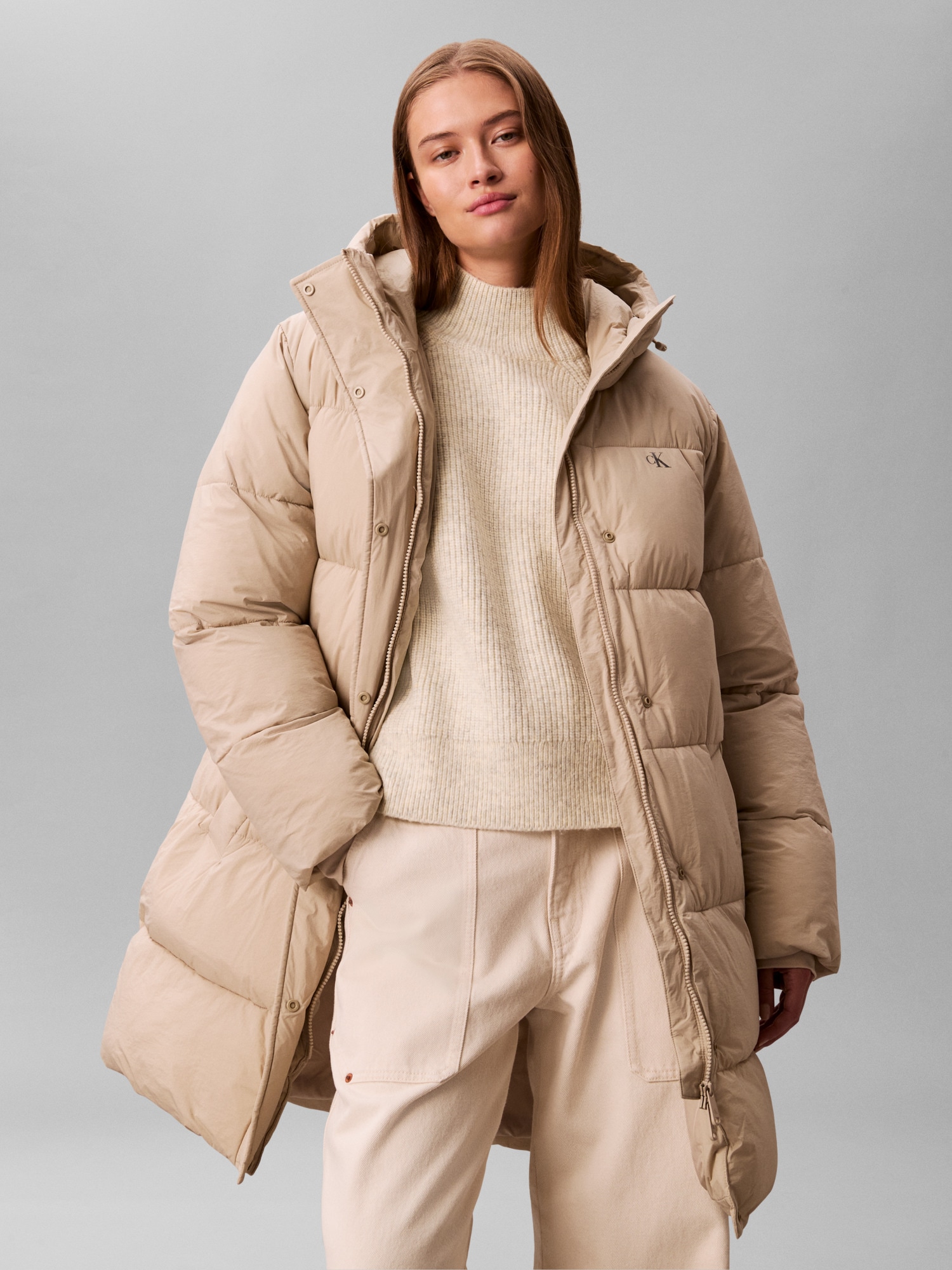 Image of Calvin Klein Jeans Steppmantel "BELTED MIDWEIGHT LONG PUFFER" Mit Rundhalsausschnitt, regular fit