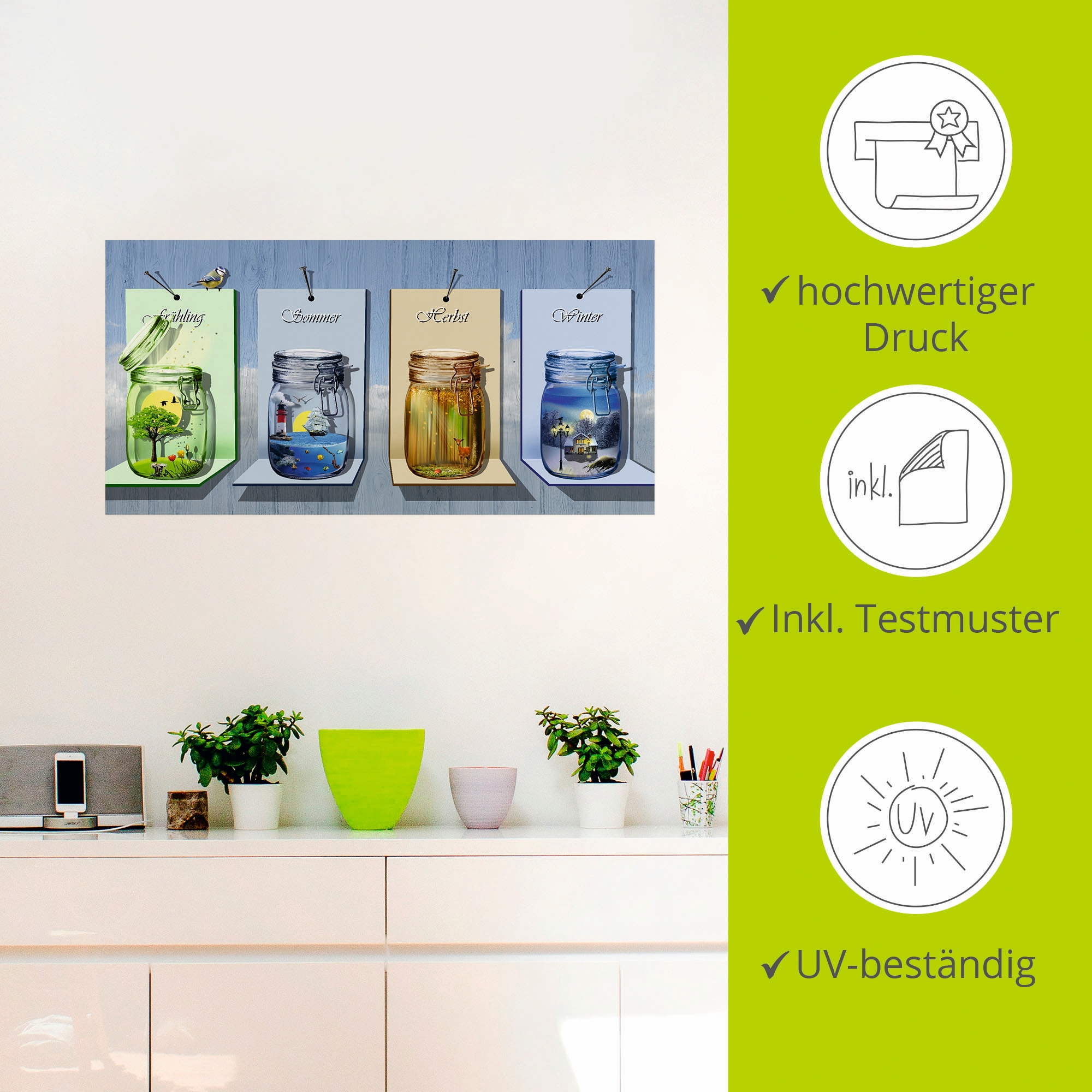 Artland Wandbild »Jahreszeiten in Gläsern«, Vier Jahreszeiten, (1 St.), als Leinwandbild, Poster, Wandaufkleber in verschied. Grössen