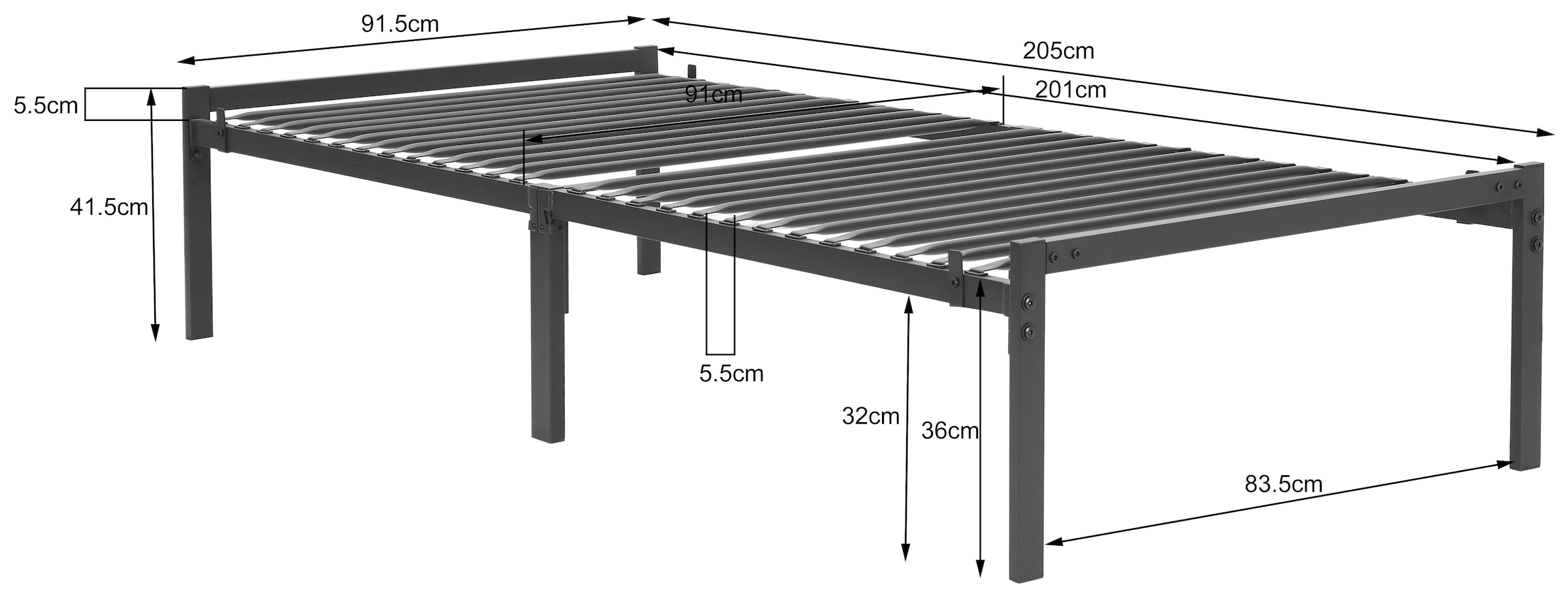 INOSIGN Metallbett »LIST Bett Bettgestell Bettrahmen Einzelbett Doppelbett«, (Stahlbett schwarz in TOP Qualität und 4 Breiten), Bett mit 26 Lattenroste zum Schutz der Matratze Bestseller