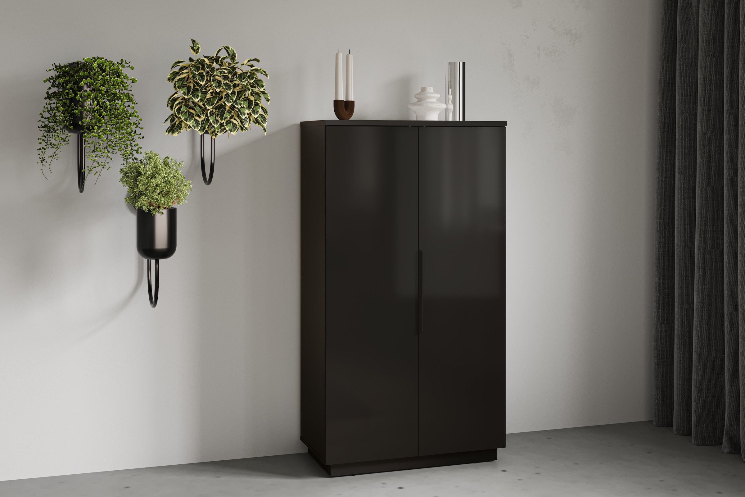 Image of Home affaire Highboard "Tuluza, Breite 80 cm, moderne Hochkommode mit geräumiger Stauraum" Hochschrank viel Stauraum, Einlegeböden verstellbar, Hochglanzfront