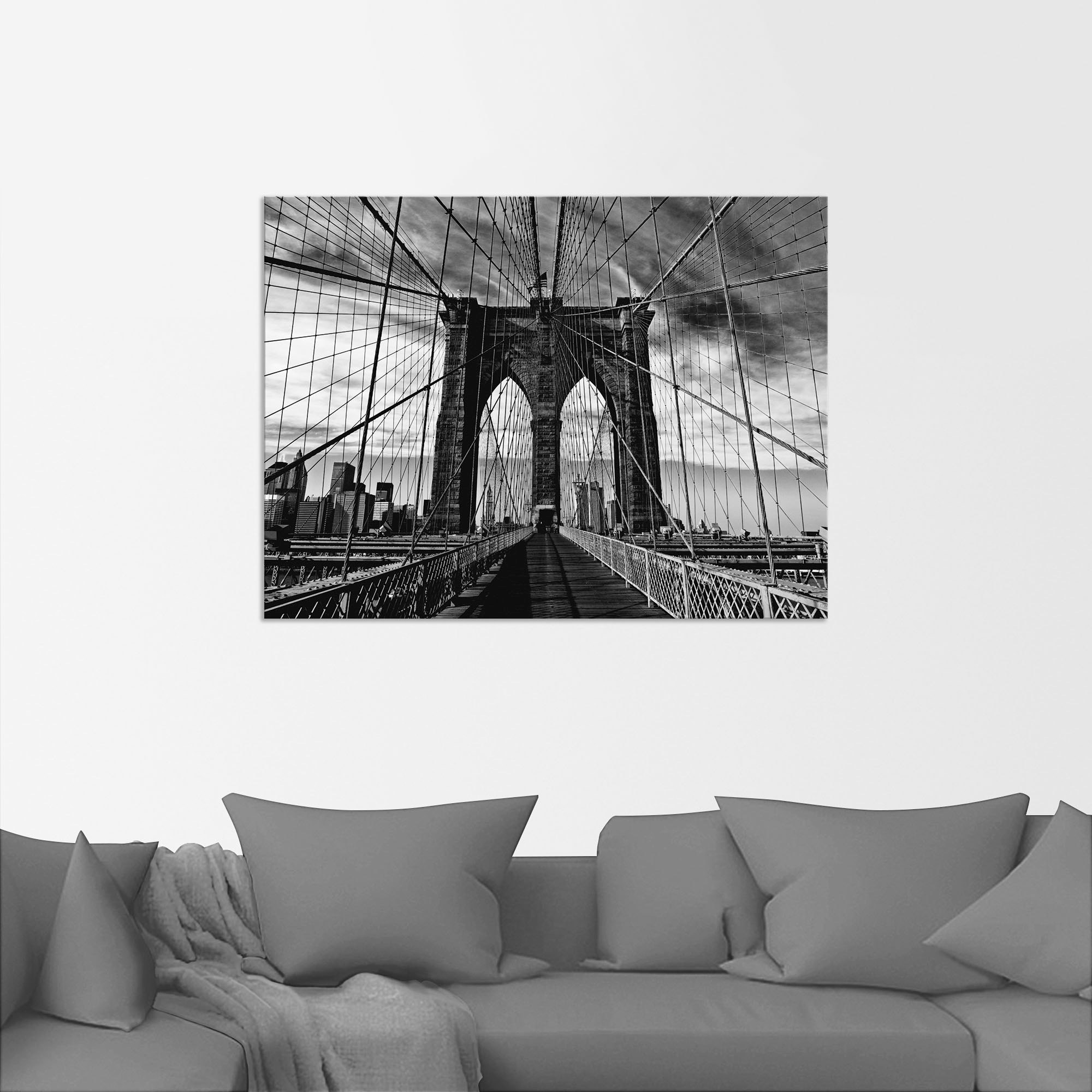 Artland Wandbild »Brooklyn Bridge - schwarz/weiss«, Brücken, (1 St.), als Alubild, Outdoorbild, Leinwandbild, Poster in verschied. Grössen