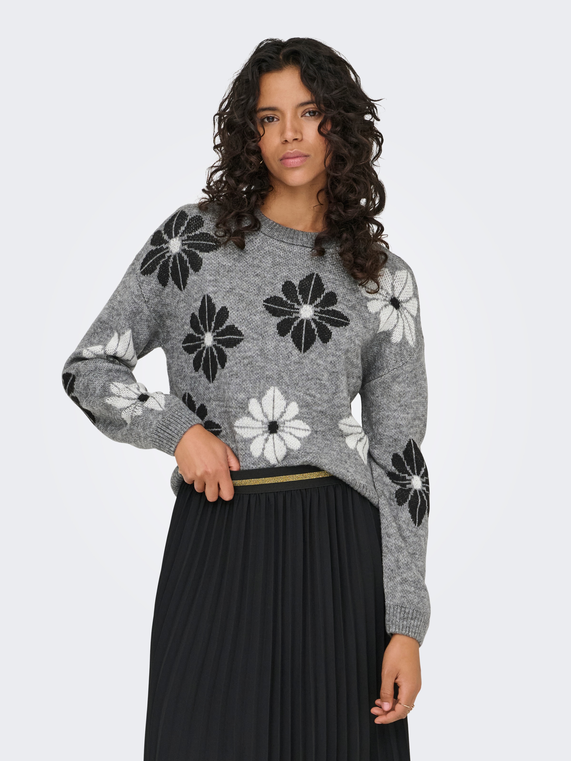ONLY Pull à col rond »ONLFREESIA LS FLOWER O-NECK RP KNT« mit Blümchen - Strickmuster