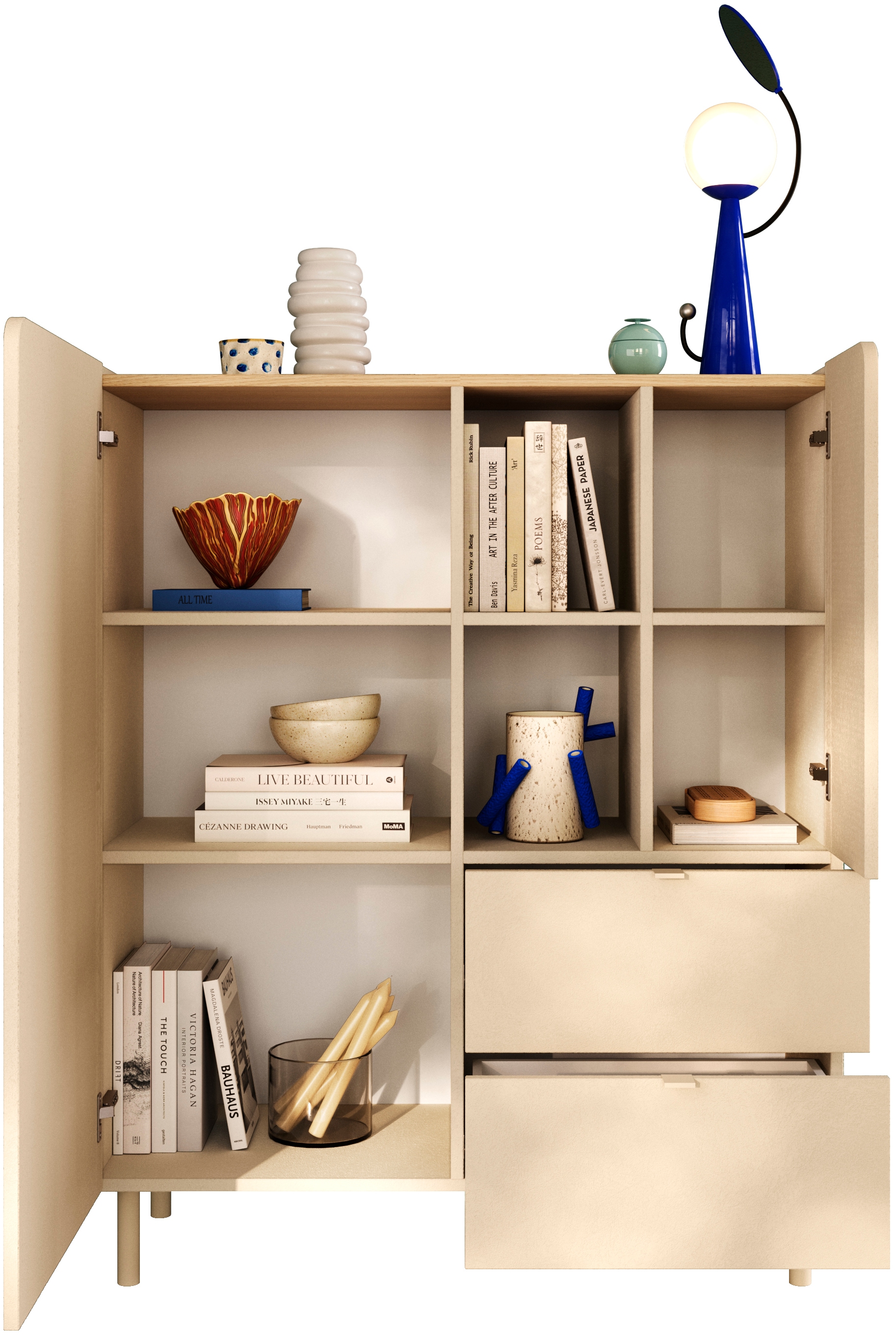 GOODproduct Highboard »Dobbiaco, B/H 101/124 cm, 2 Türen, 2 Schubkästen, Stauraumschrank« Innenliegendes Top, gerade Metallfüsse, Tür mit Rundung
