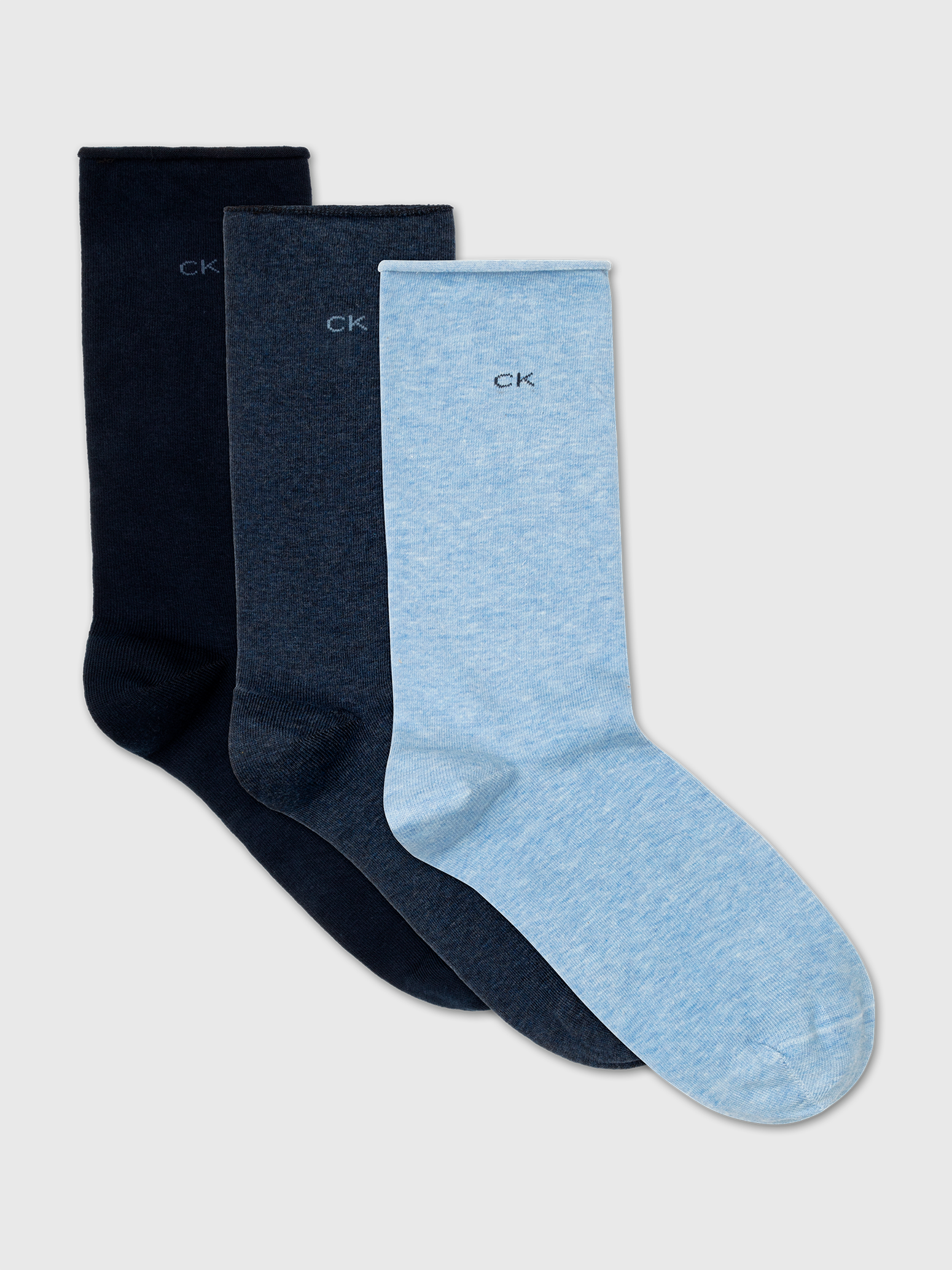Calvin Klein Jeans Socken »CK WOMEN SOCK 3P ROLL TOP«, (3 Paar), Mit kleinem Rollrand, Einheitsgrösse passend von Gr. 37-41