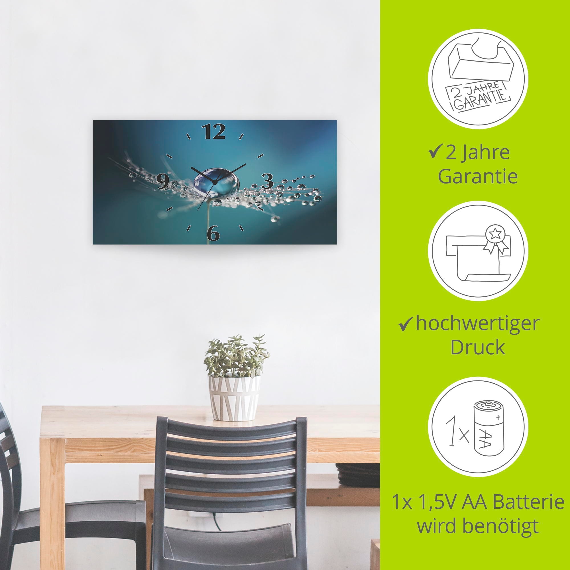 Artland Horloge murale »Pusteblume Tautropfen blau« wahlweise mit Quarz- oder Funkuhrwerk, lautlos ohne Tickgeräusche