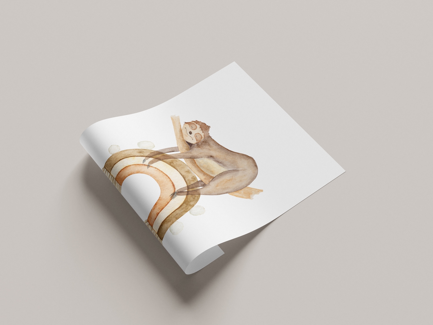 Lüttenhütt Bild mit Rahmen »oder Poster, Liegendes Faultier auf Regenbogen« Fantasy | Faultier | Regenbogen | Tiere 1 Stk. tlg. HD Premium Druck