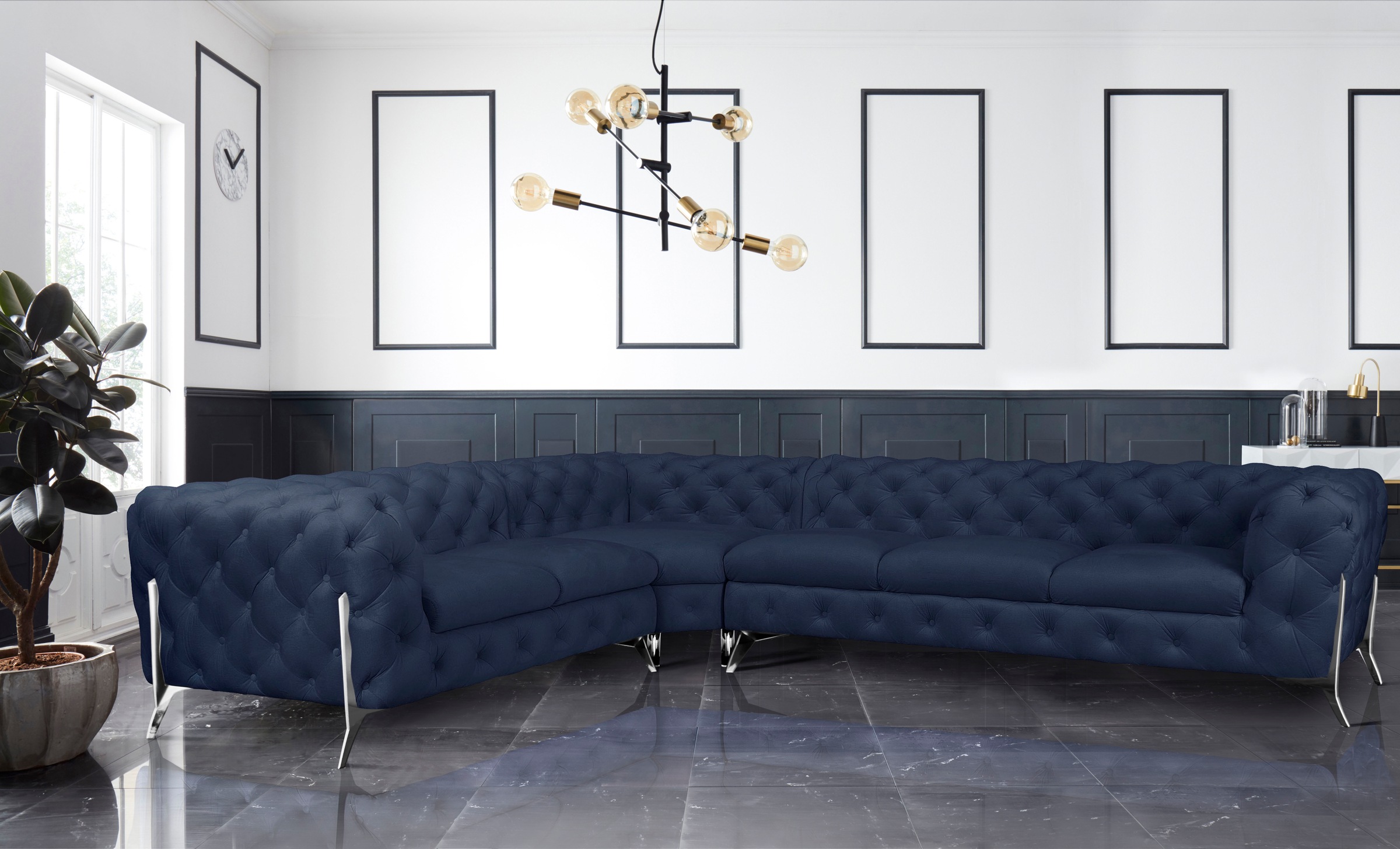 Leonique Chesterfield-Sofa »Amaury L-Form«, grosses Ecksofa, Chesterfield-Optik, Breite 323 cm, Fussfarbe wählbar