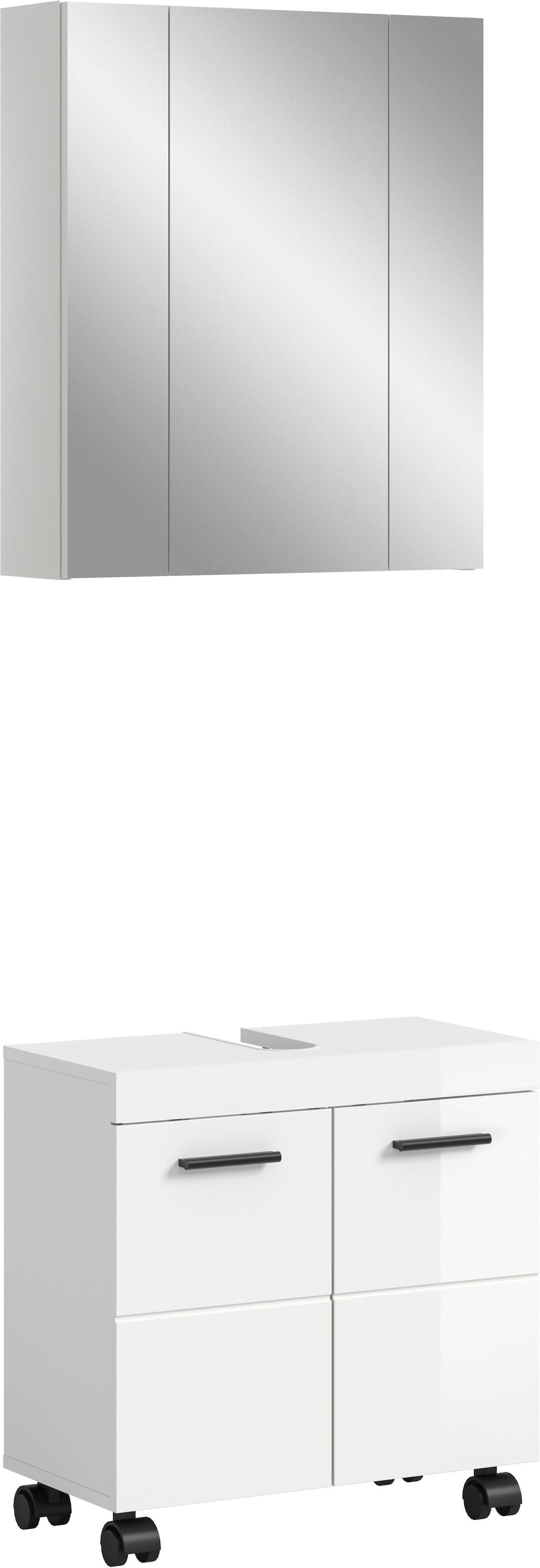 Image of welltime Badmöbel-Set "AVON, Breite 60 cm, 2-teilige moderne Badkombination, auf Rollen" bestehend aus: Waschbeckenunterschrank & Spiegelschrank, 2 Stk. tlg.