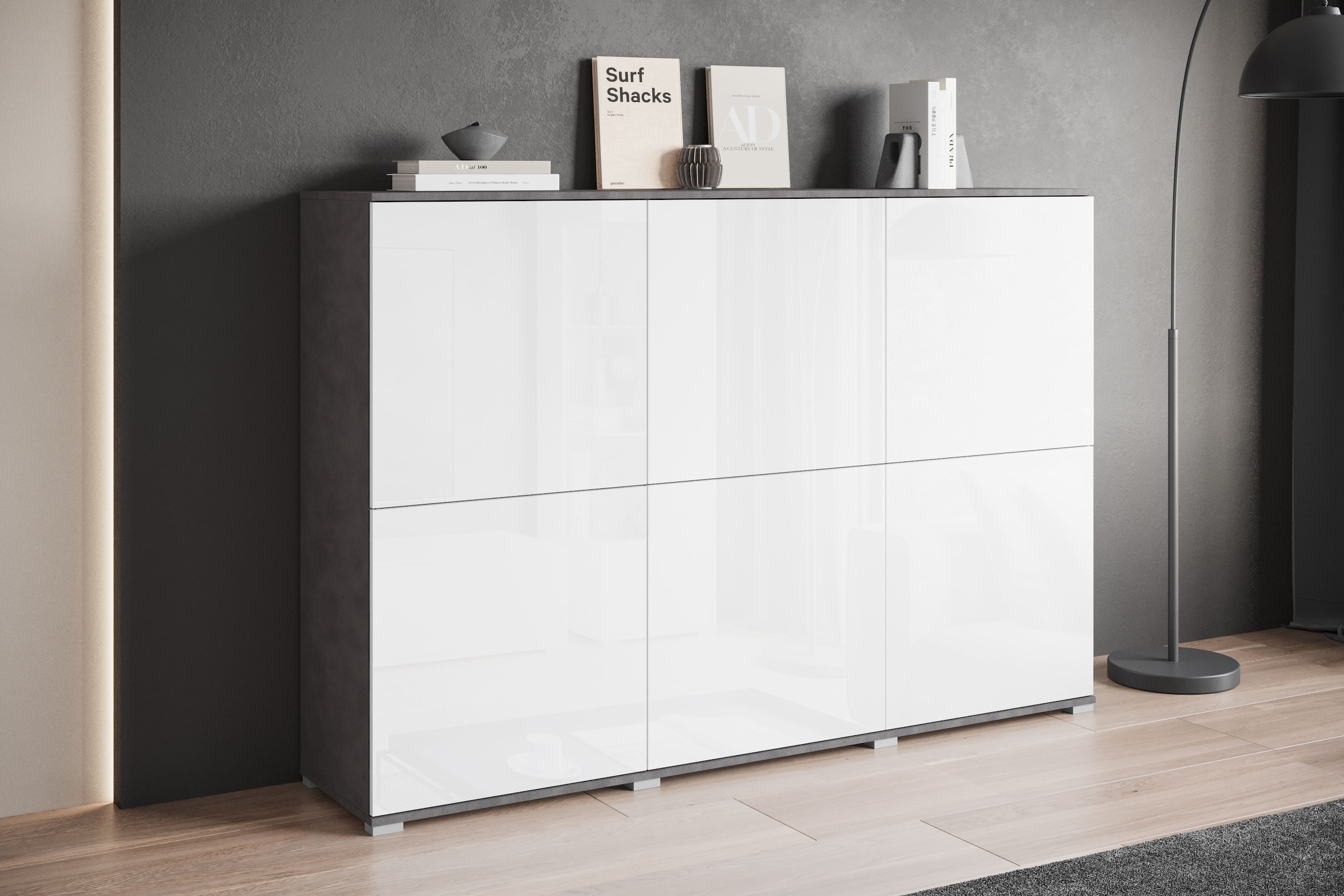 GOODproduct Highboard »Kenia, moderne grifflose Hochkommode mit 6 Türen, Breite 180 cm« 1 Stk. tlg. Push-to-Open-Fronten, höhenverstellbaren Einlegeböden