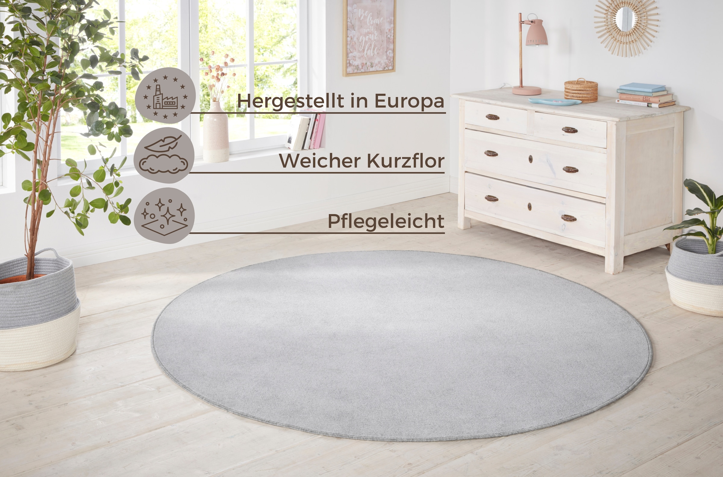 HANSE Home Teppich »Shashi«, rund, Kurzflor, Unifarben, Teppich, Weich, Esszimmer, Kinderzimmer, Flur