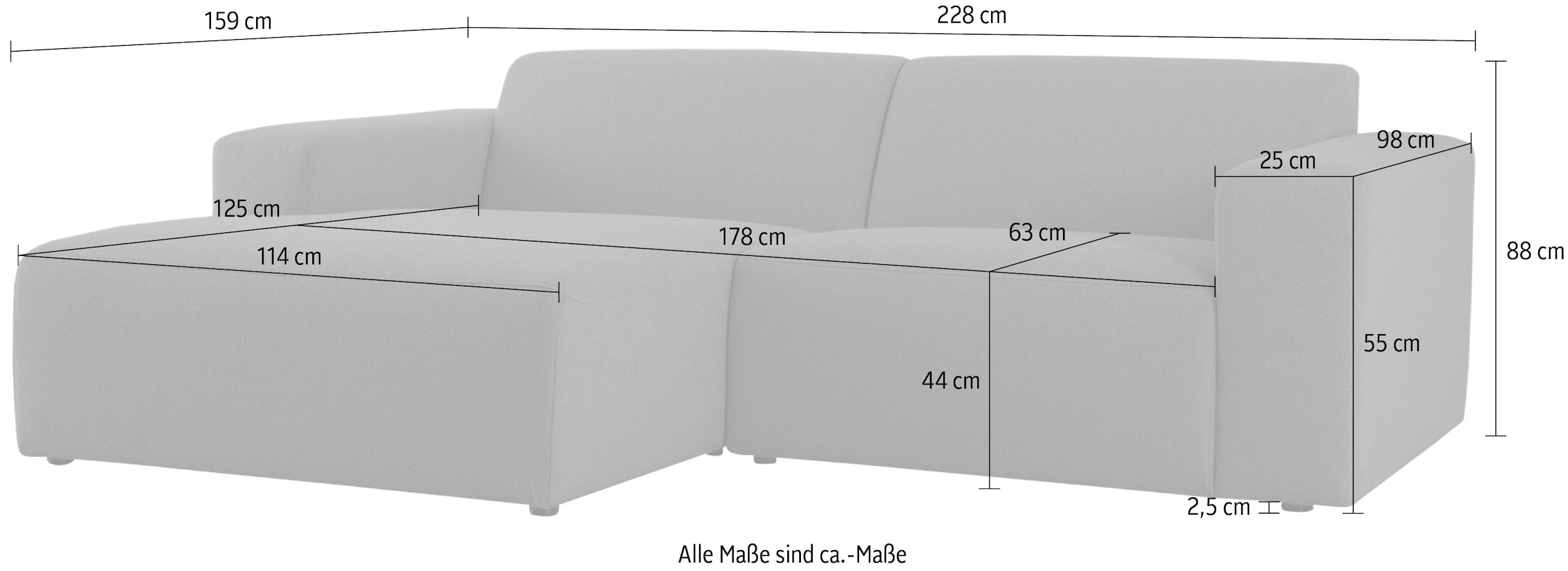 INOSIGN Ecksofa »Koa,228cm, L-Form, Modulsofa, Webstoff, Cord, Struktur«, Designsofa, weicher Lounge-Sitzkomfort, Welleunterfederung, bodentief