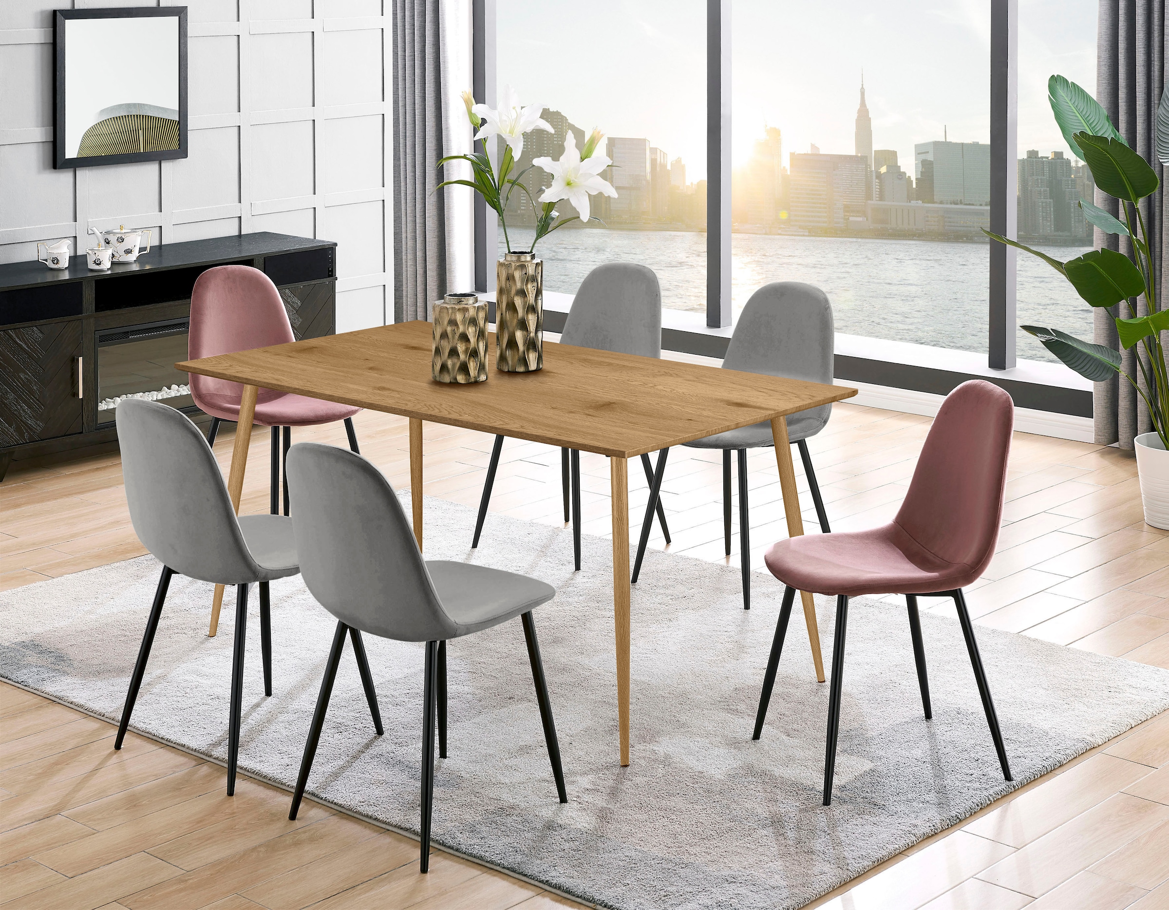 GOODproduct Essgruppe »Eadwine,  Tisch plus 4 Stühle, Sitzgruppe« Esstisch plus 4 Esszimmerstühle, 