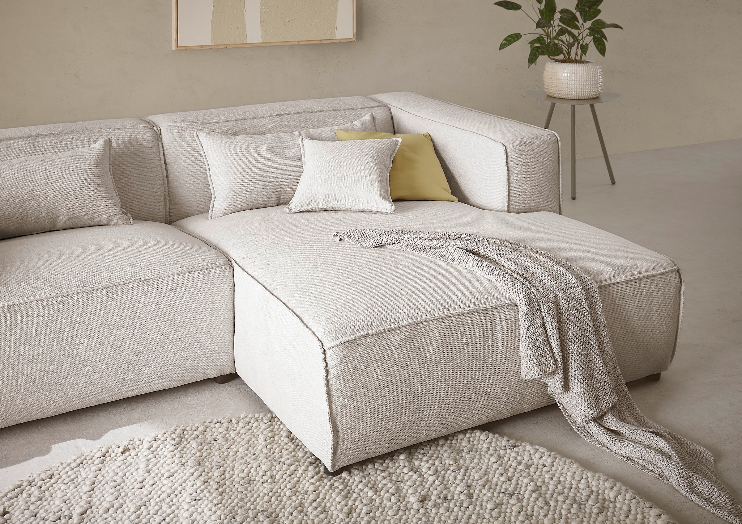 LeGer Home by Lena Gercke Ecksofa »PIARA mit Kedernaht, Cord, Leinenoptik o. Strukturstoff, Couch, L-Form«, wahlweise Ottomane rechts/links, schwarze Füsse, bequemer Sitzkomfort