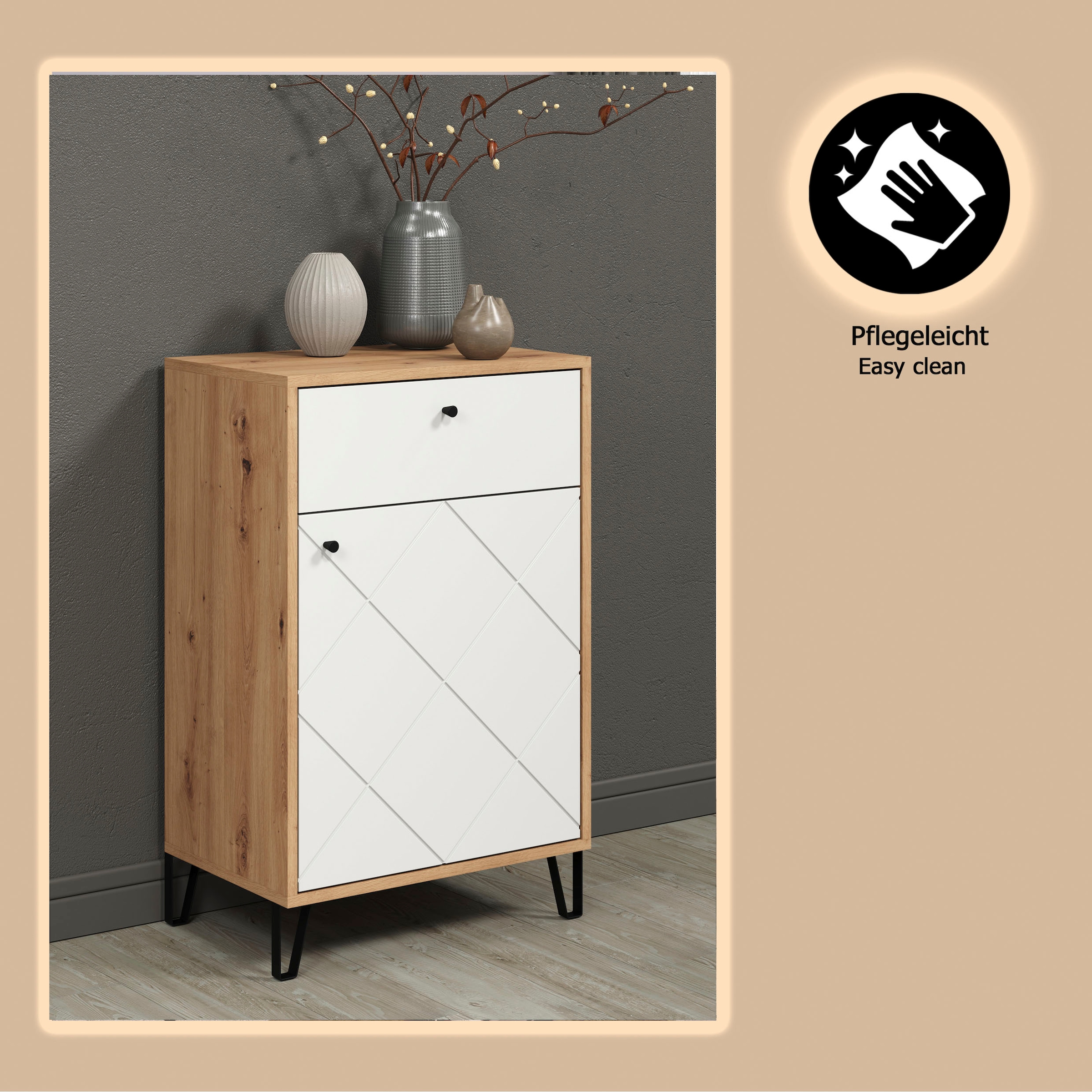 PLACES OF STYLE Kommode »Tarragona« 1 Stk. tlg. Kommode, Tür, Schublade & Soft-Close - (B/T/H) 63/40/96 cm