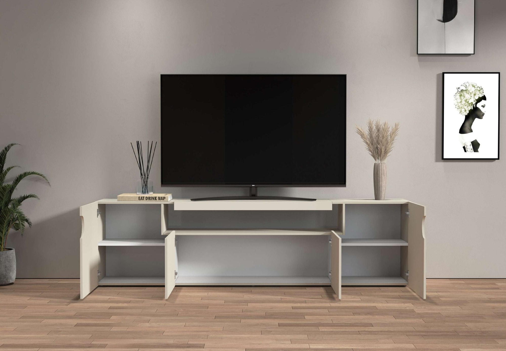 GOODproduct Table basse »REAL,Lowboard,TV-Kommode,TV-Möbel,TV-Bank« 1 cuis tlg. Avec 4 portes, dont 2 arrondies formant une niche ovale ouverte