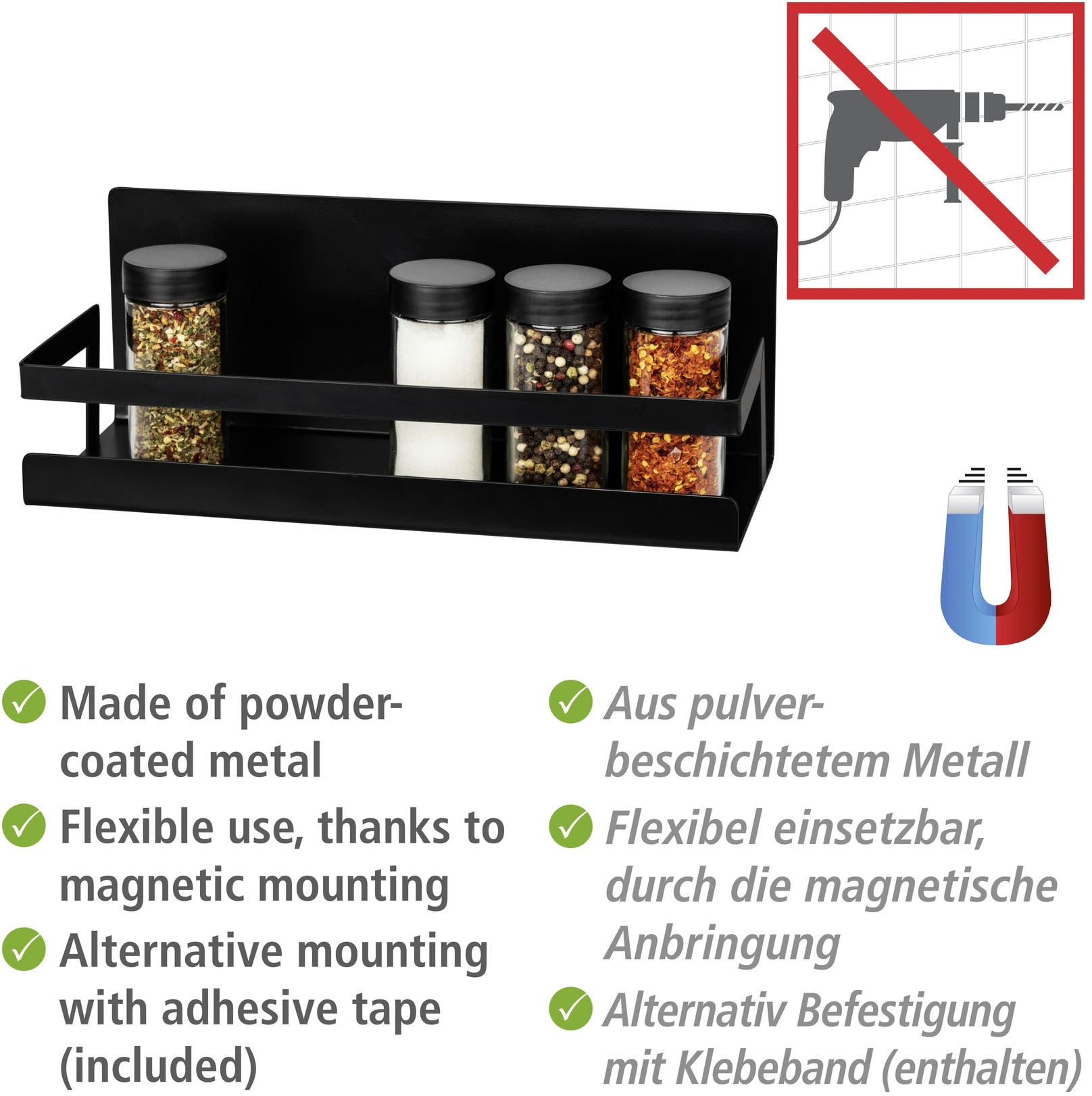 WENKO Gewürzregal »Ima«, (1 St.), mit magnetischer Rückseite, pulverbeschichtetes Metall