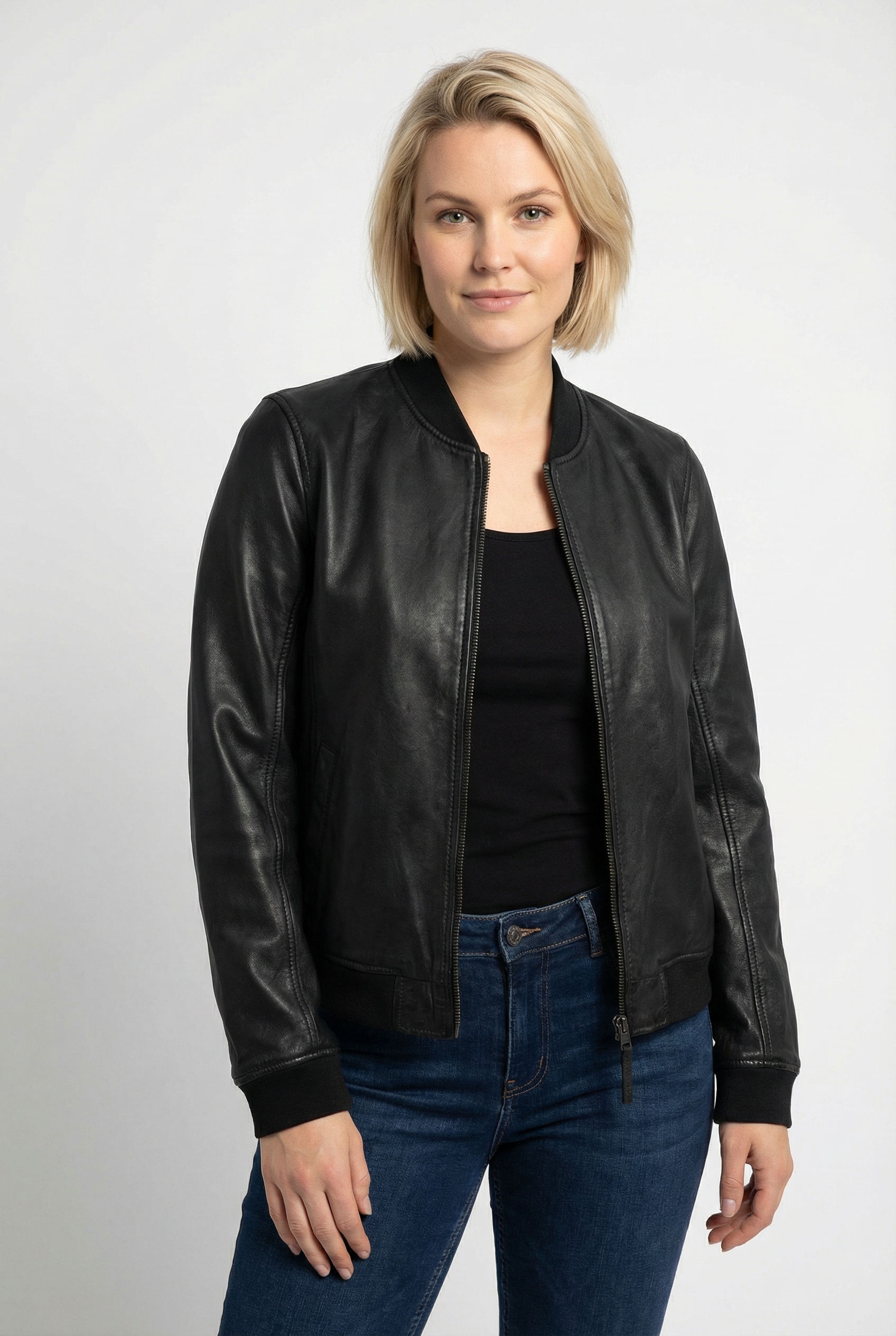 Mauritius Veste en cuir »MWBjella« mit Stehkragen, Reissverschluss, Strickbündchen