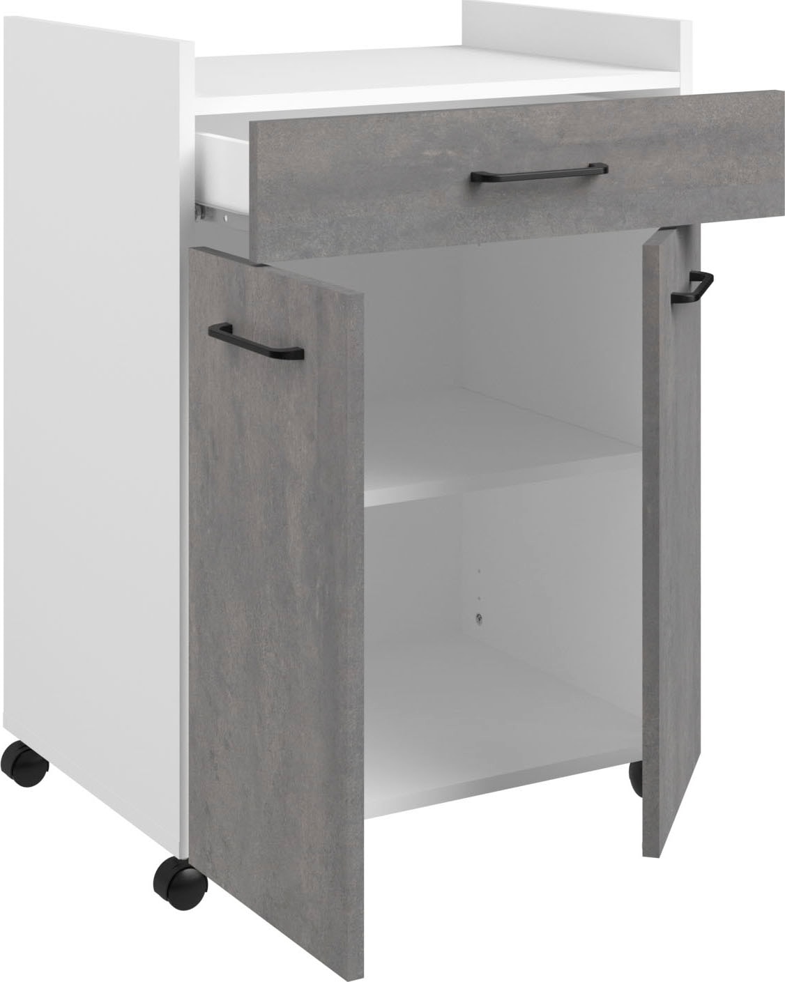 Parisot Mehrzweckschrank-Set »Parisot, Malice 6 - Buffet, Beistellschrank auf Rollen, Insel«, (3 St., 3-teilig, Buffet, Beistellschrank auf Rollen, Beistellschrank/Insel), Beistellschrank auf Rollen, Insel mit Sitzgelegenheit, Beton-Optik