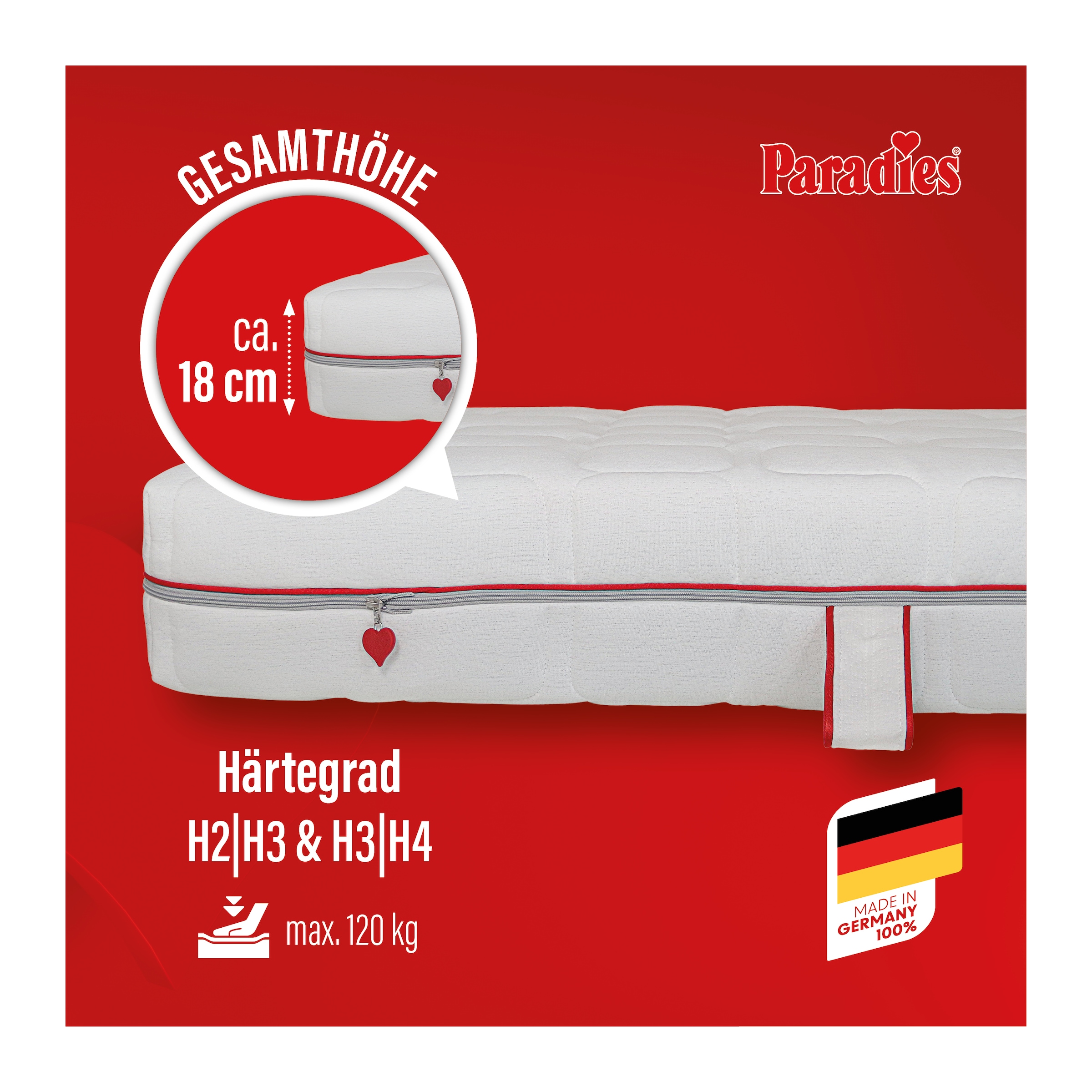 Paradies Matelas en mousse froide »Neuheit: Paradies Varioduo 7-Zonen-Kaltschaummatratze« 18 cm hoch Raumgewicht: 35 kg/m³ 1 cuis tlg. Zwei Härtegrade in einer Matratze – für individuellen Schlafkomfort