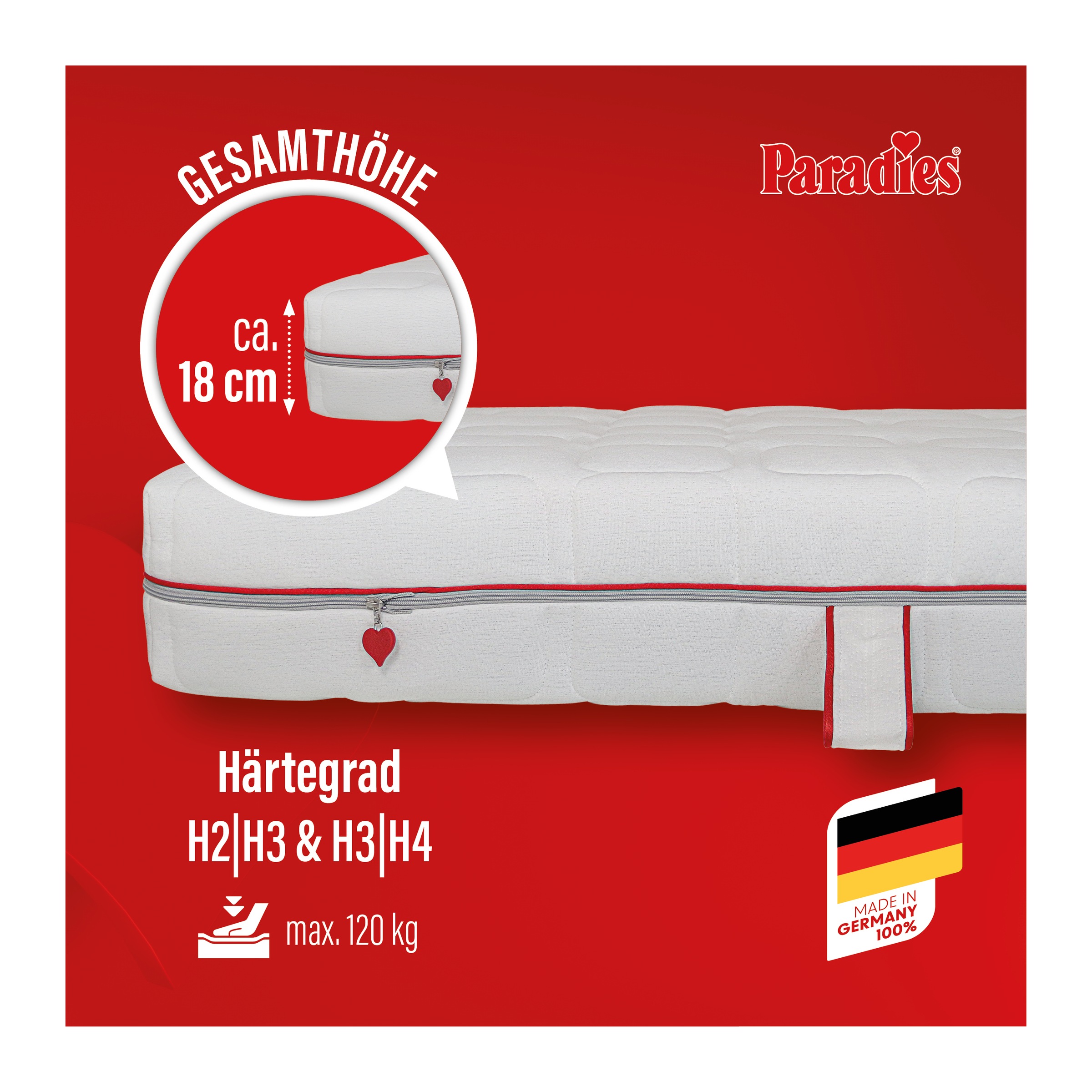 Paradies Kaltschaummatratze "Neuheit: Paradies Varioduo 7-Zonen-Kaltschaummatratze" 18 cm hoch Raumgewicht: 35 kg/m³ 1 Stk. tlg. Zwei Härtegrade in einer Matratze – für individuellen Schlafkomfort