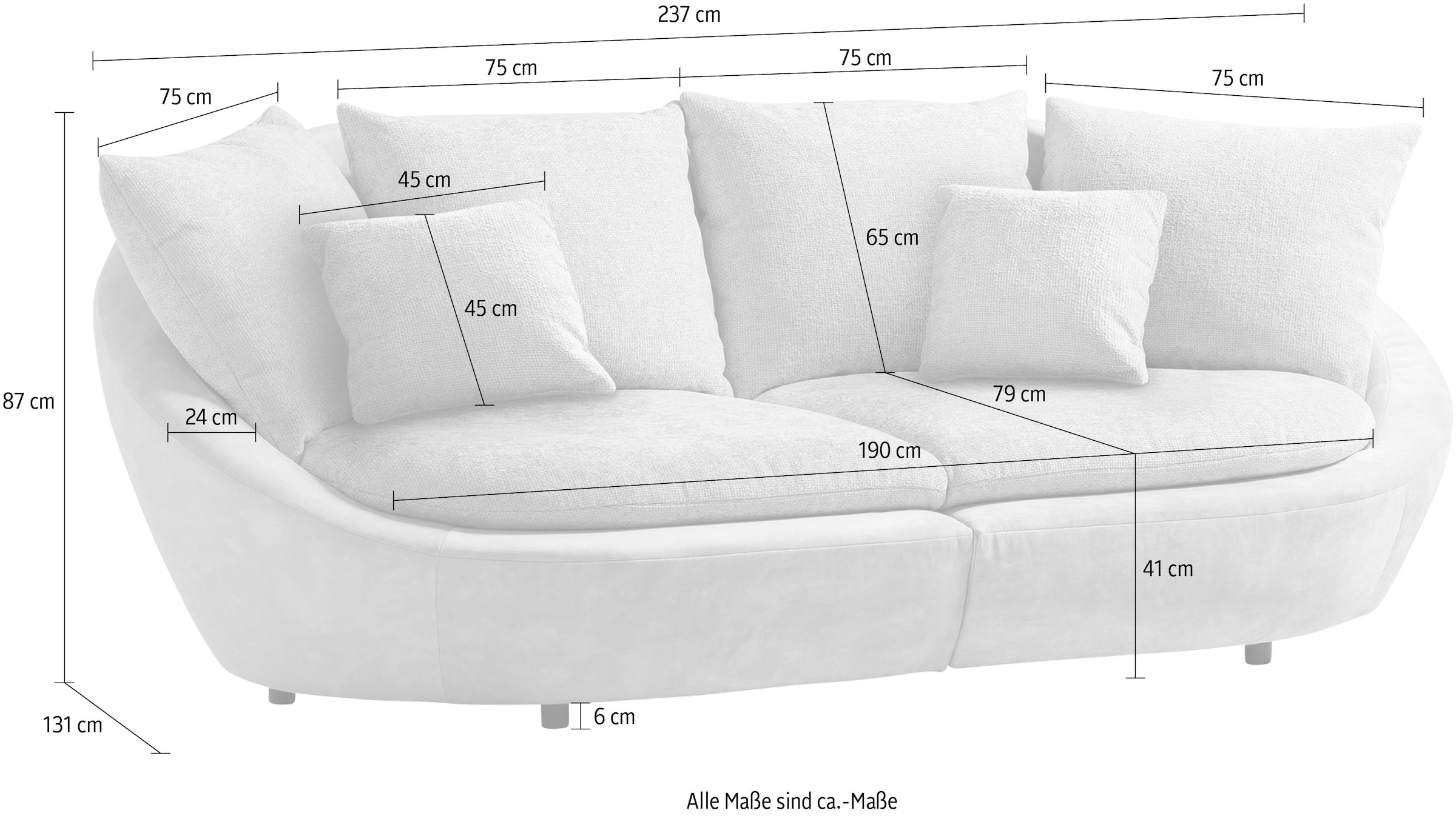 TRENDMANUFAKTUR Big-Sofa »Maui, inklusive 4 Rückenkissen und 2 Zierkissen, Designersofa« Organische Form, Sofa frei im Raum stellbar, moderne Optik