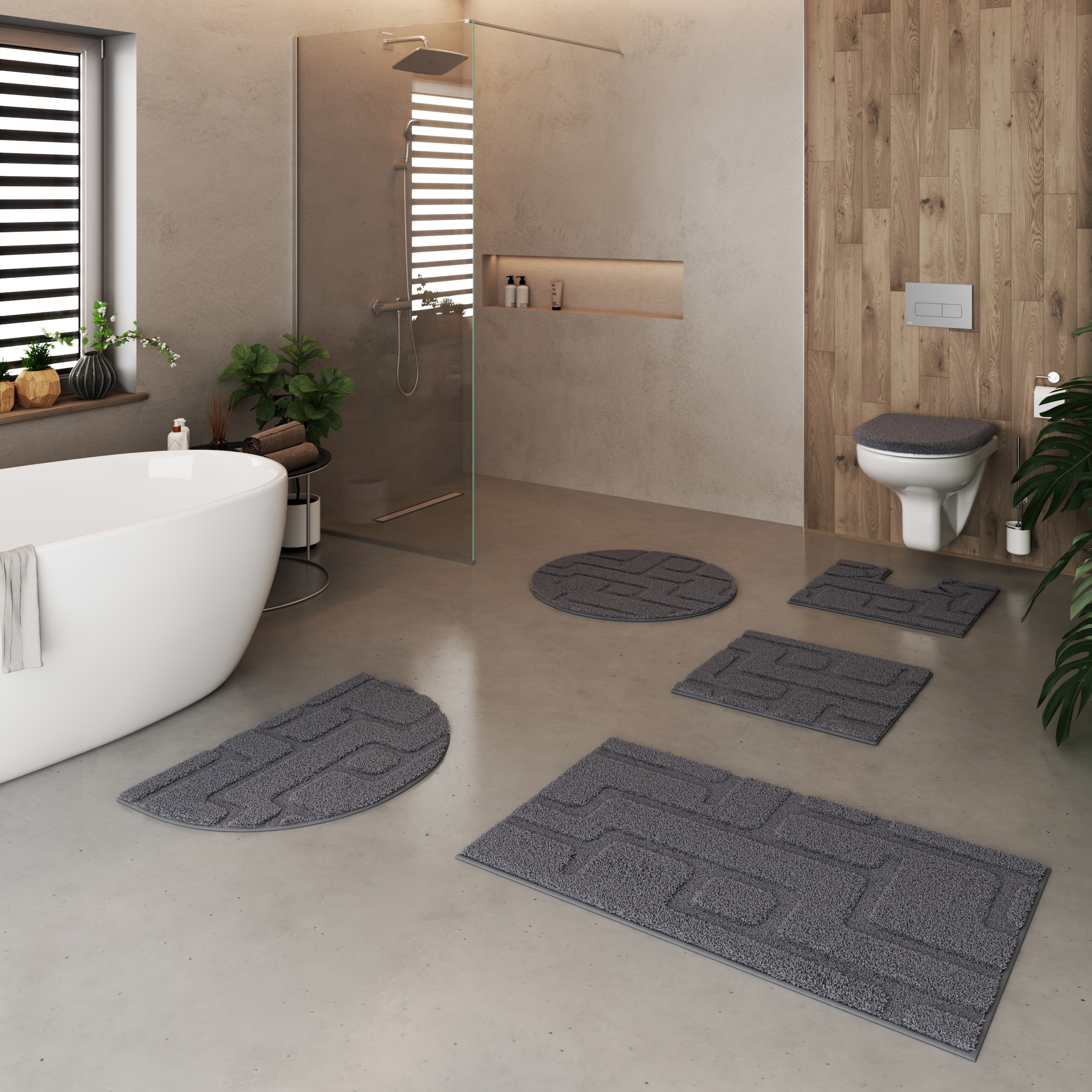 Grund Badematte »Riana, Badvorleger, Badezimmer Teppich, sehr weich« Höhe 20 mm rutschhemmend beschichtet schnell trocknend Modernes Design mit Linien in Hoch-Tief-Struktur, Made in Europe