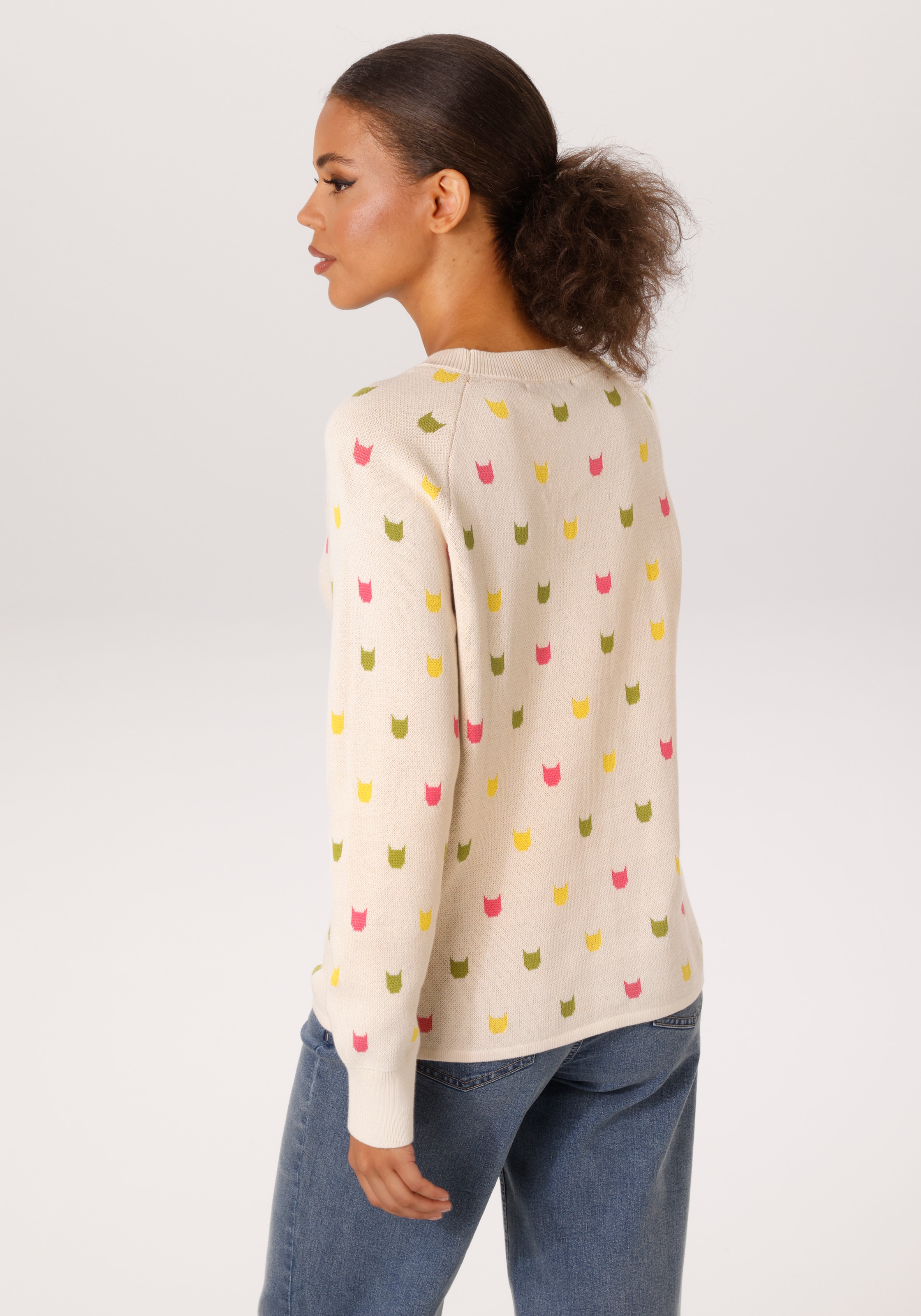 Aniston CASUAL Strickpullover mit eingestrickten grafischen Katzenköpfen - NEUE KOLLEKTION