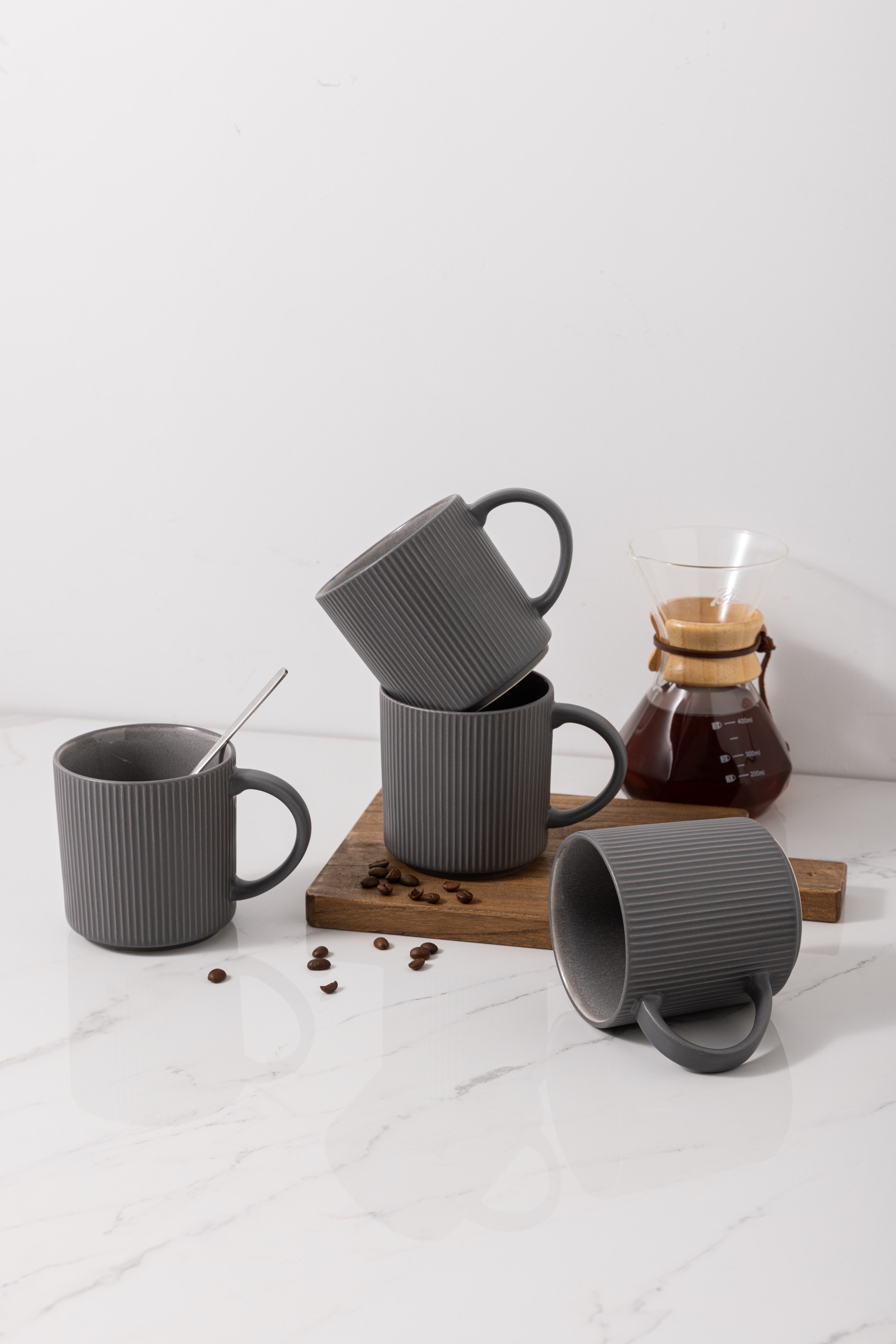 GOODproduct Becher »Kaffeebecher Ylvii, 6er Set« Riffeloptik, spülmaschinenfest und mikrowellengeeignet, 460 ml