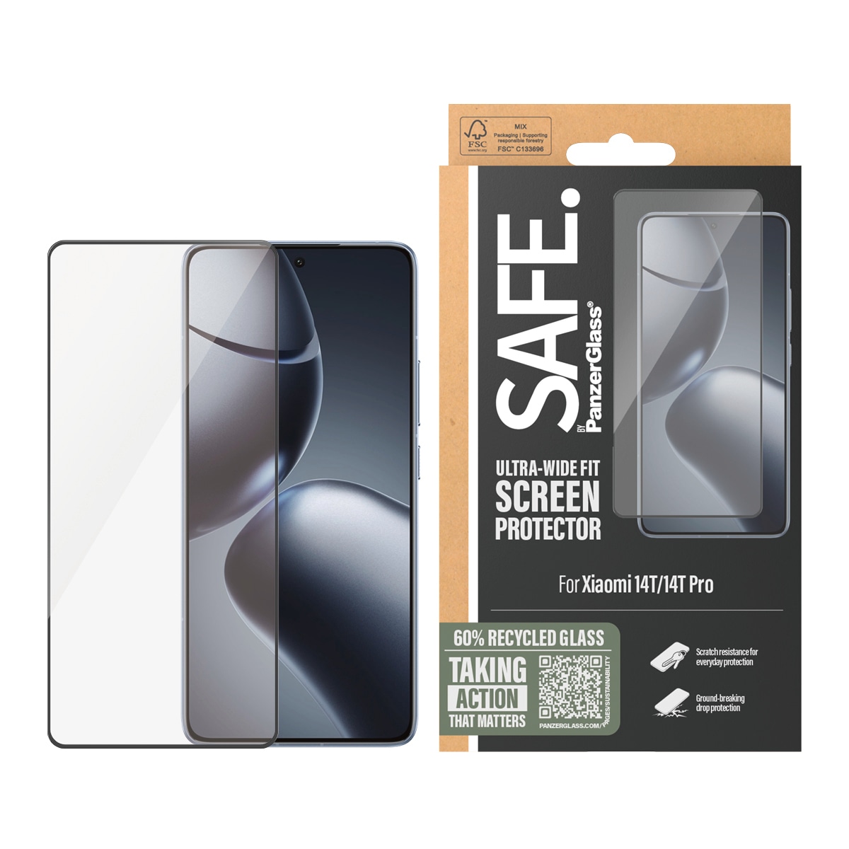 Image of SAFE by PanzerGlass Displayschutzglas "Ultra-Wide Fit Screen Protector" für Xiaomi 14T;Xiaomi 14T Pro Displayschutzfolie, Schutzfolie, Bildschirmschutz, kratz- & stossfest