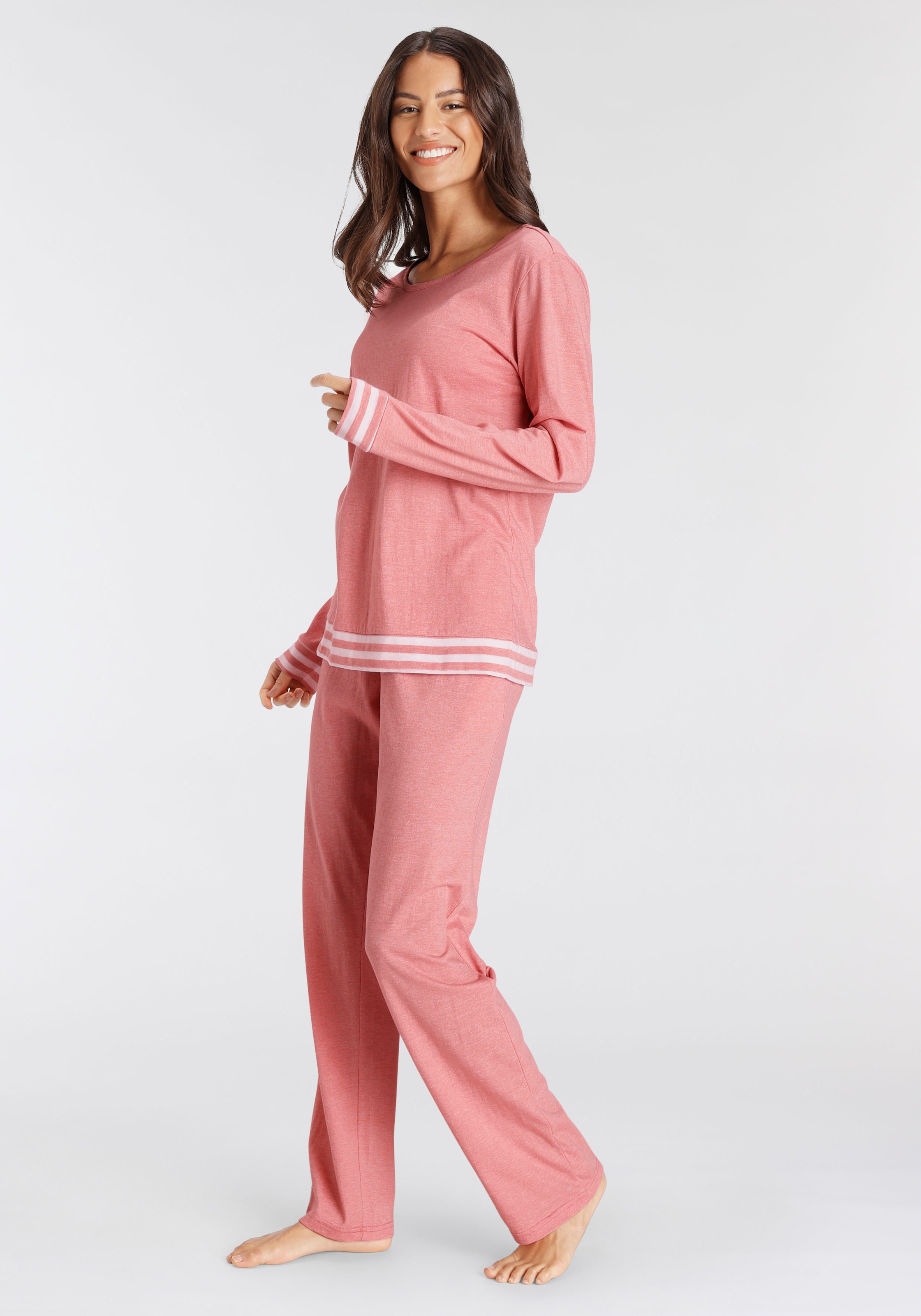 Vivance Dreams Pyjama, (2 tlg.), mit gestreiften Bündchen