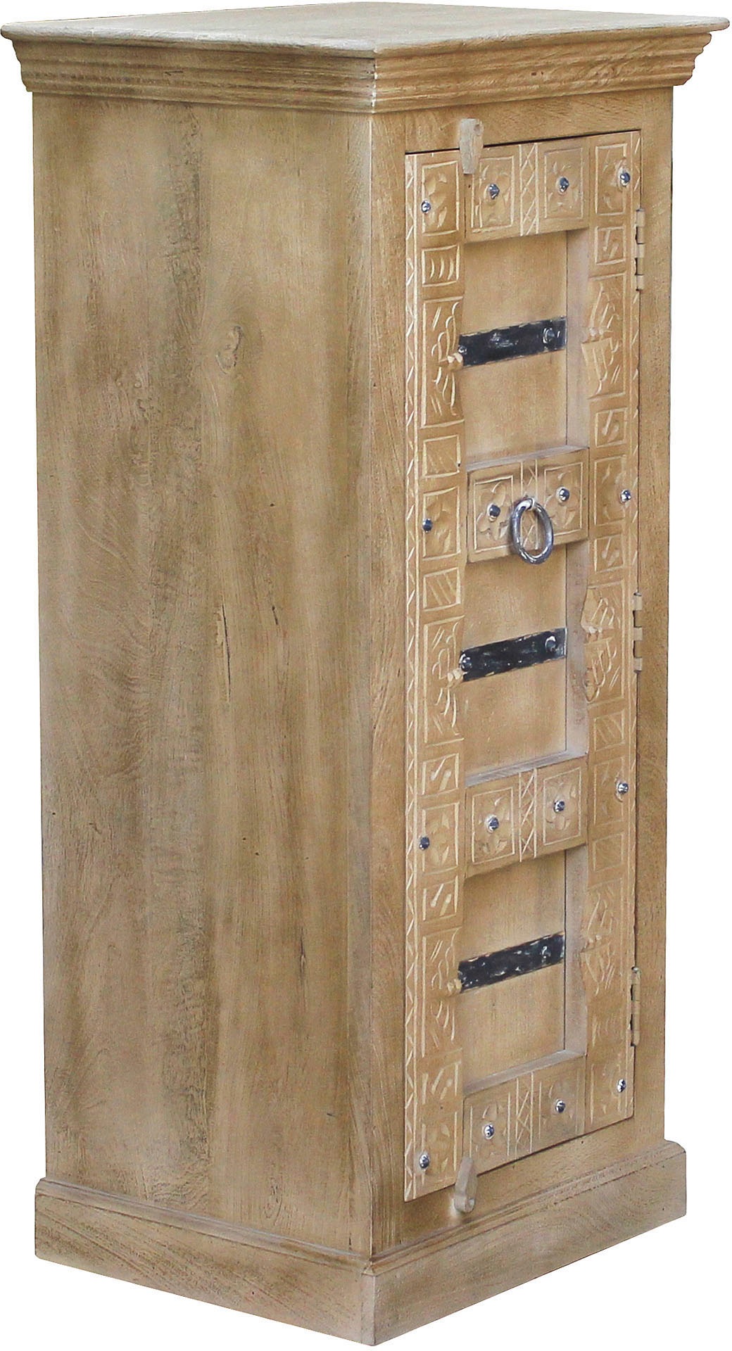 SIT Highboard "Krakau aus Mangoholz mit Schnitzereien & 1 Tür" Aufwendige Schnitzfront