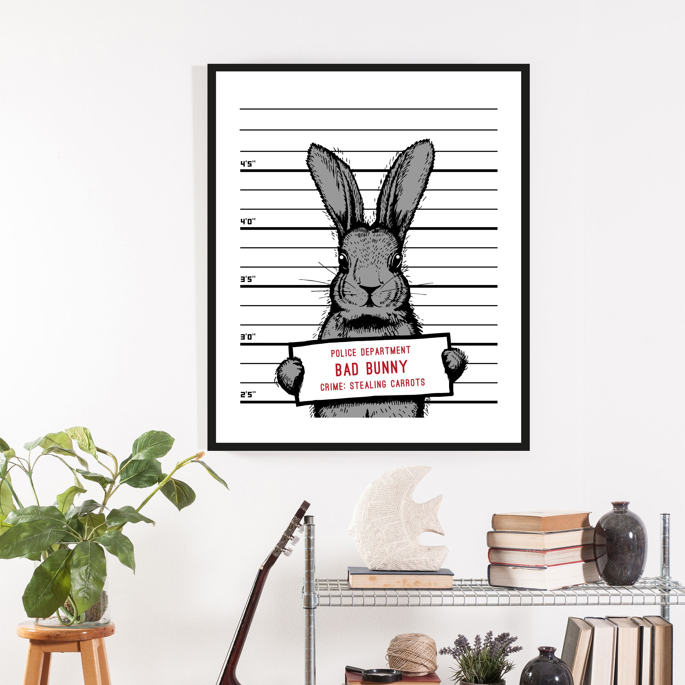 queence Bild »Akani«, Hase-Hasen-Haustiere-Schwarz-Weiss-Humor, (1 St.), HD Premium Poster-Druck inkl. Holzrahmen