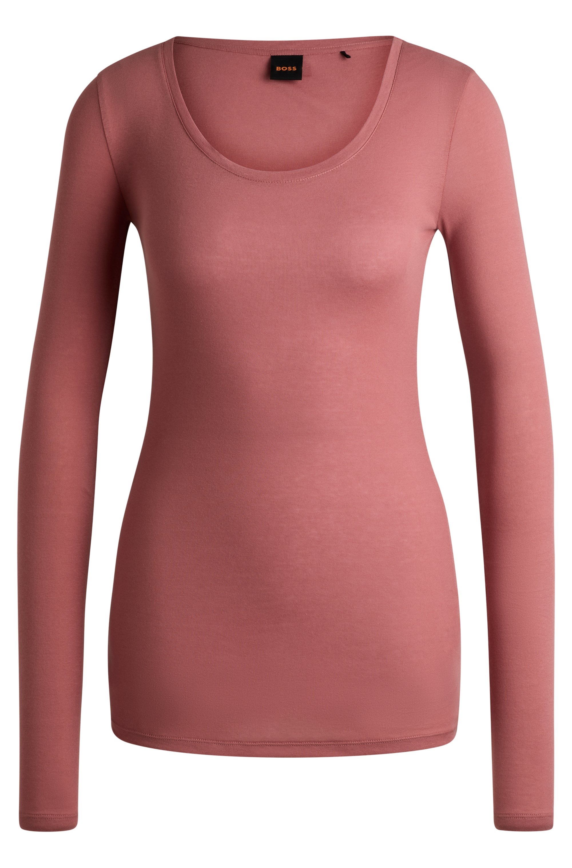 BOSS ORANGE Langarmshirt »Elayer Premium Damenmode«, mit tiefem Ausschnitt