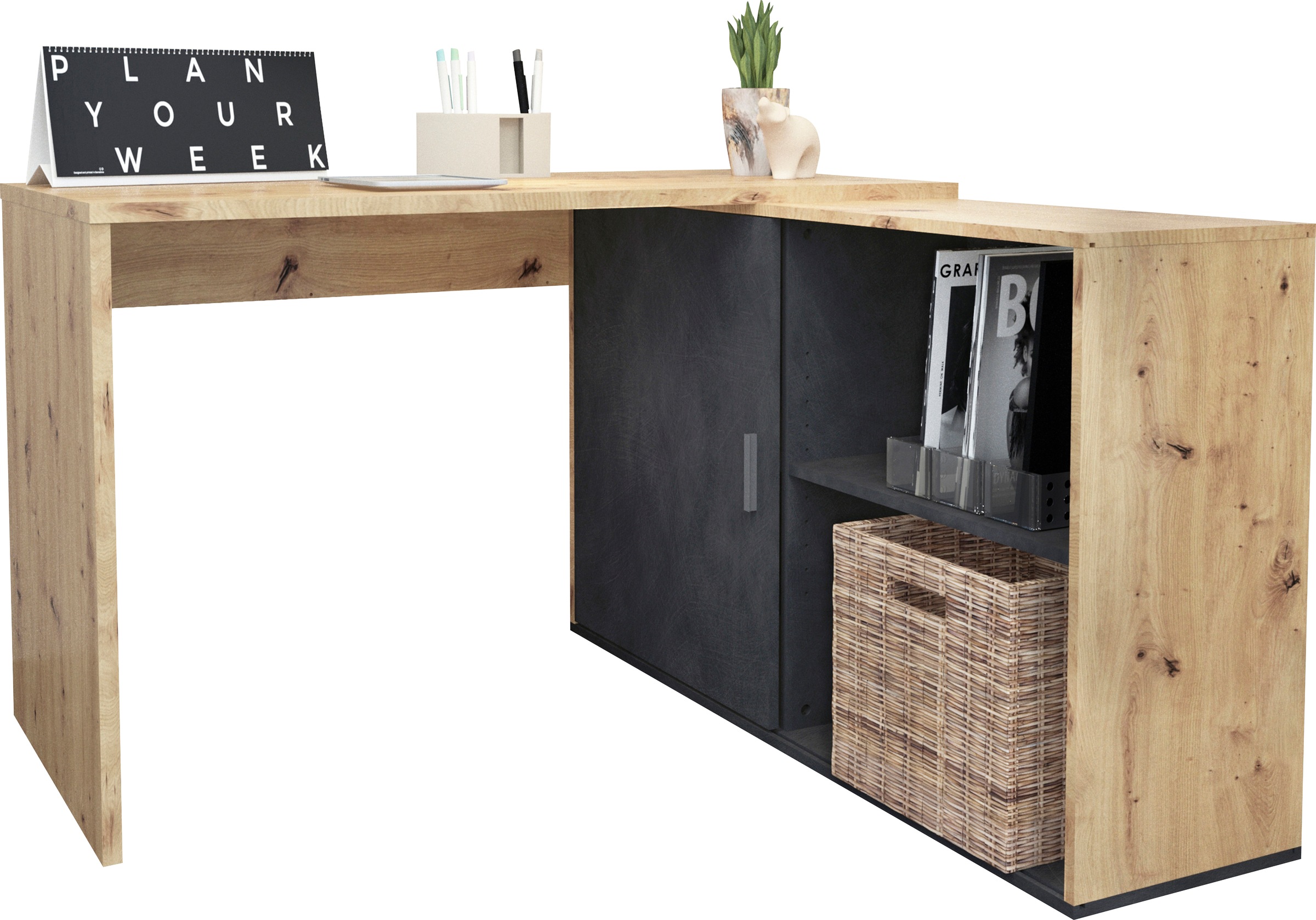 Image of FMD Eckschreibtisch "Valley" Eckschreibtisch mit variablem Stauraum, Breite 118 cm