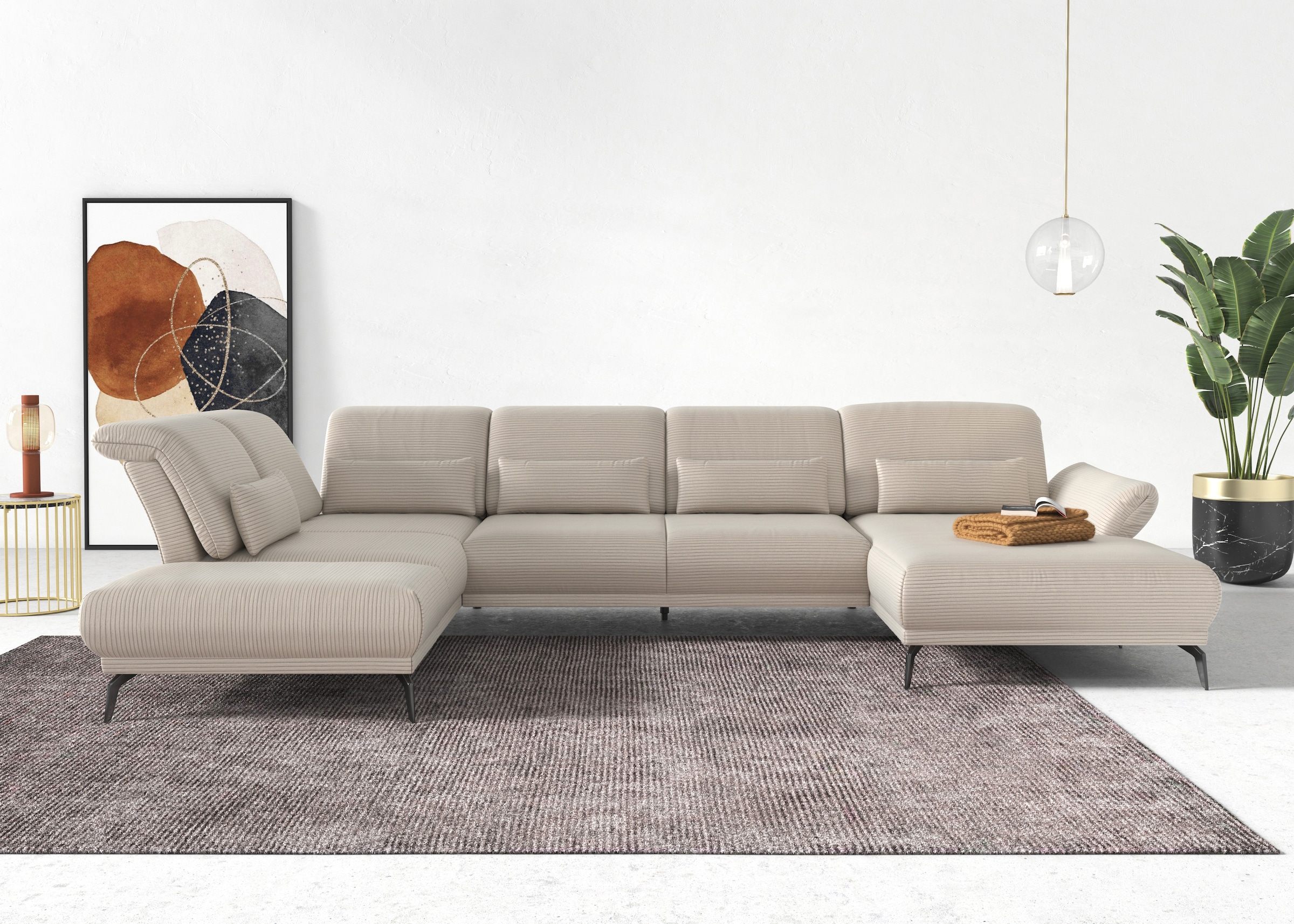 INOSIGN Wohnlandschaft »Coco U-Form« Sitztiefen-, Arm- und Kopfteilverstellung, Cord-Bezug, Fusshöhe 15 cm