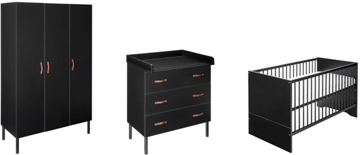 Image of Schardt Babyzimmer-Komplettset »Camiel Black«, (3 St., Kinderbett, Schrank, Wickelkommode), Made in Germany; mit Kinderbett mit Umbauseiten, 3-trg. Schrank und Wickelkommode bei Ackermann Versand Schweiz