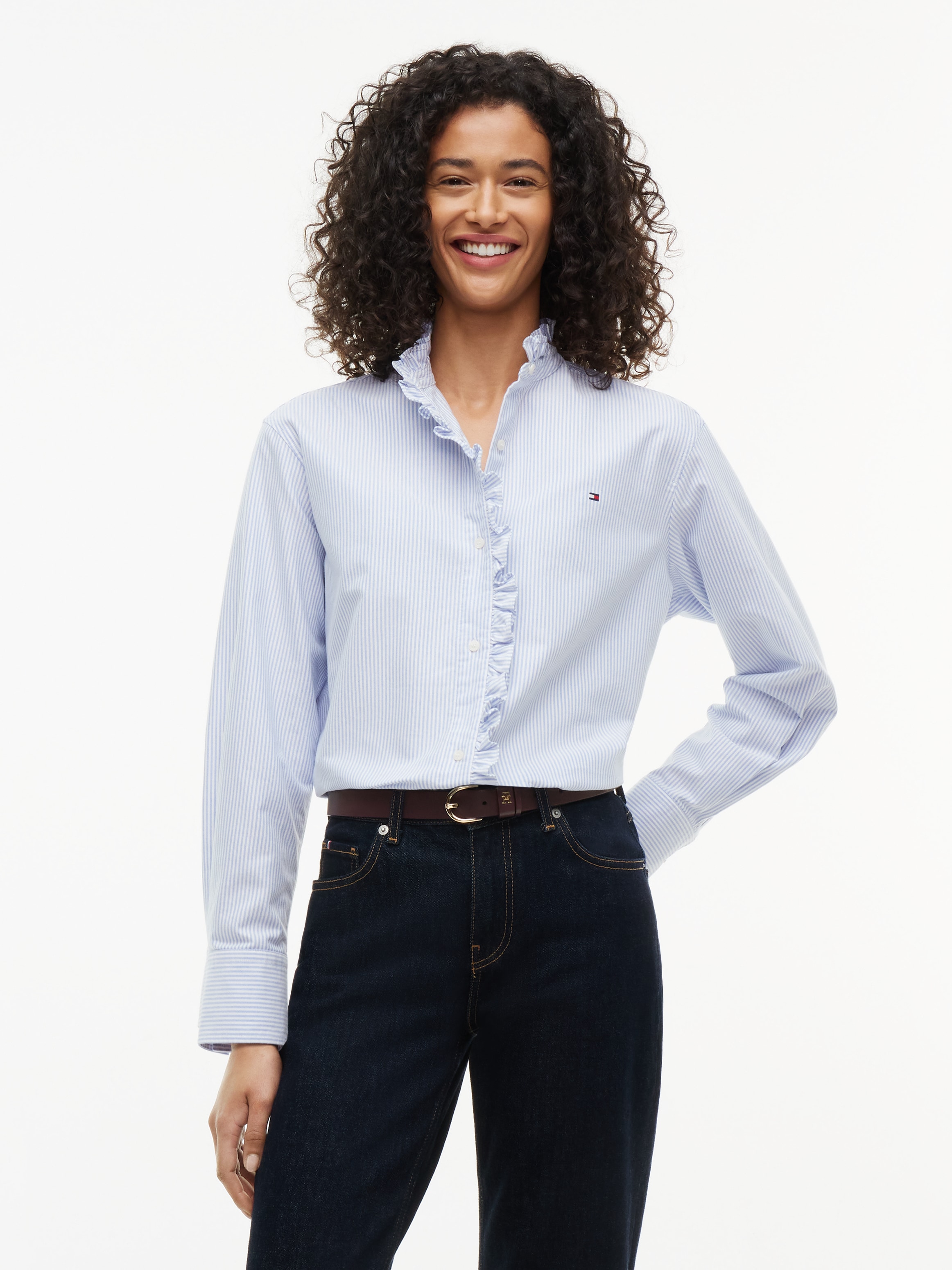 Tommy Hilfiger Blouse à manches longues »OXFORD RUFFLES RELAXED LS SHIRT« Coton, coupe décontractée, avec détail à volants