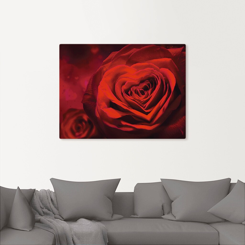 Artland Wandbild »Valentinseinladung mit Herzen und Rosen«, Blumen, (1 St.)