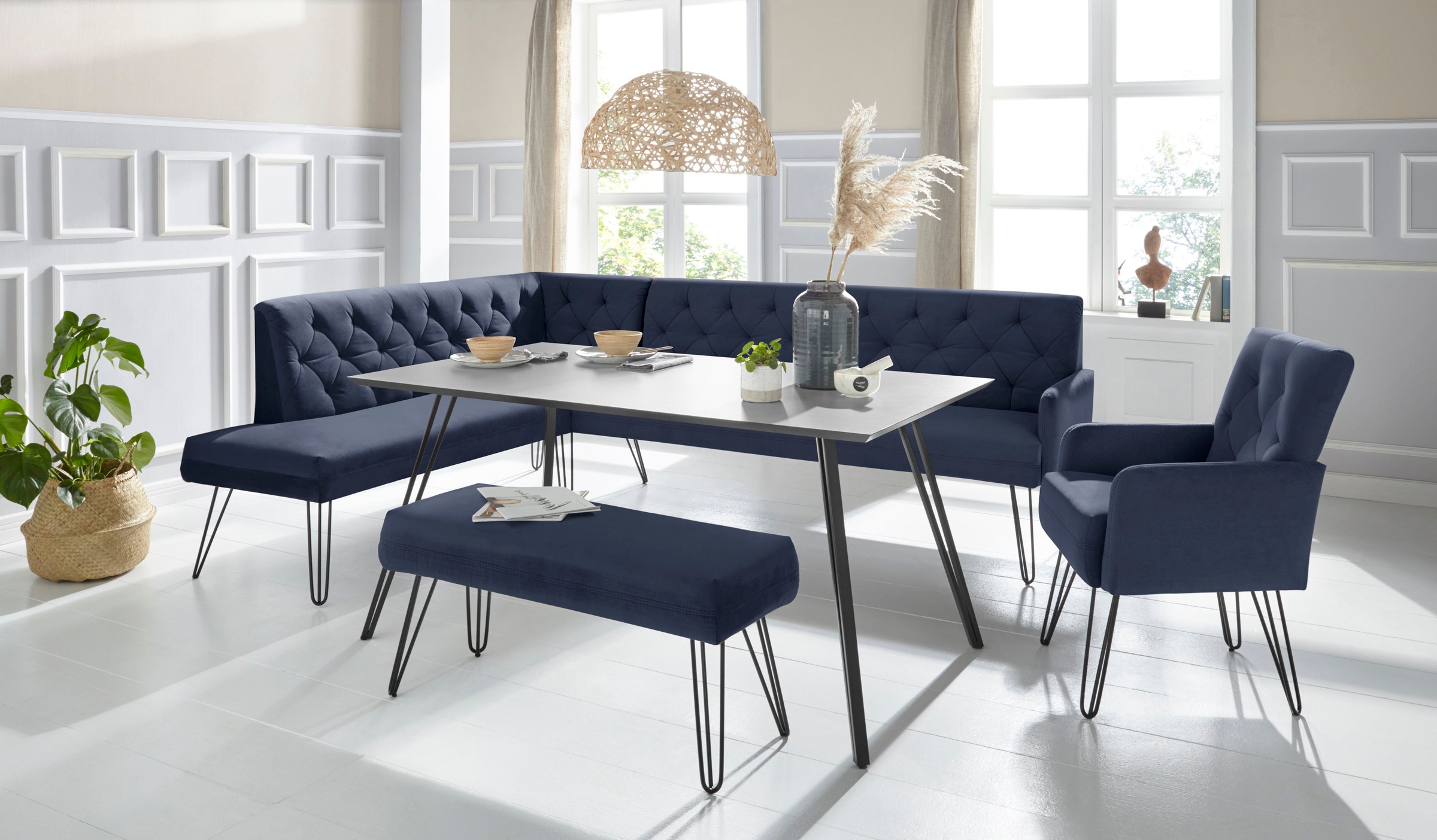 exxpo - sofa fashion Eckbank »Doppio, Chesterfield Optik, komfortabel und bequem, hohe Designfüsse«, Frei im Raum stellbar