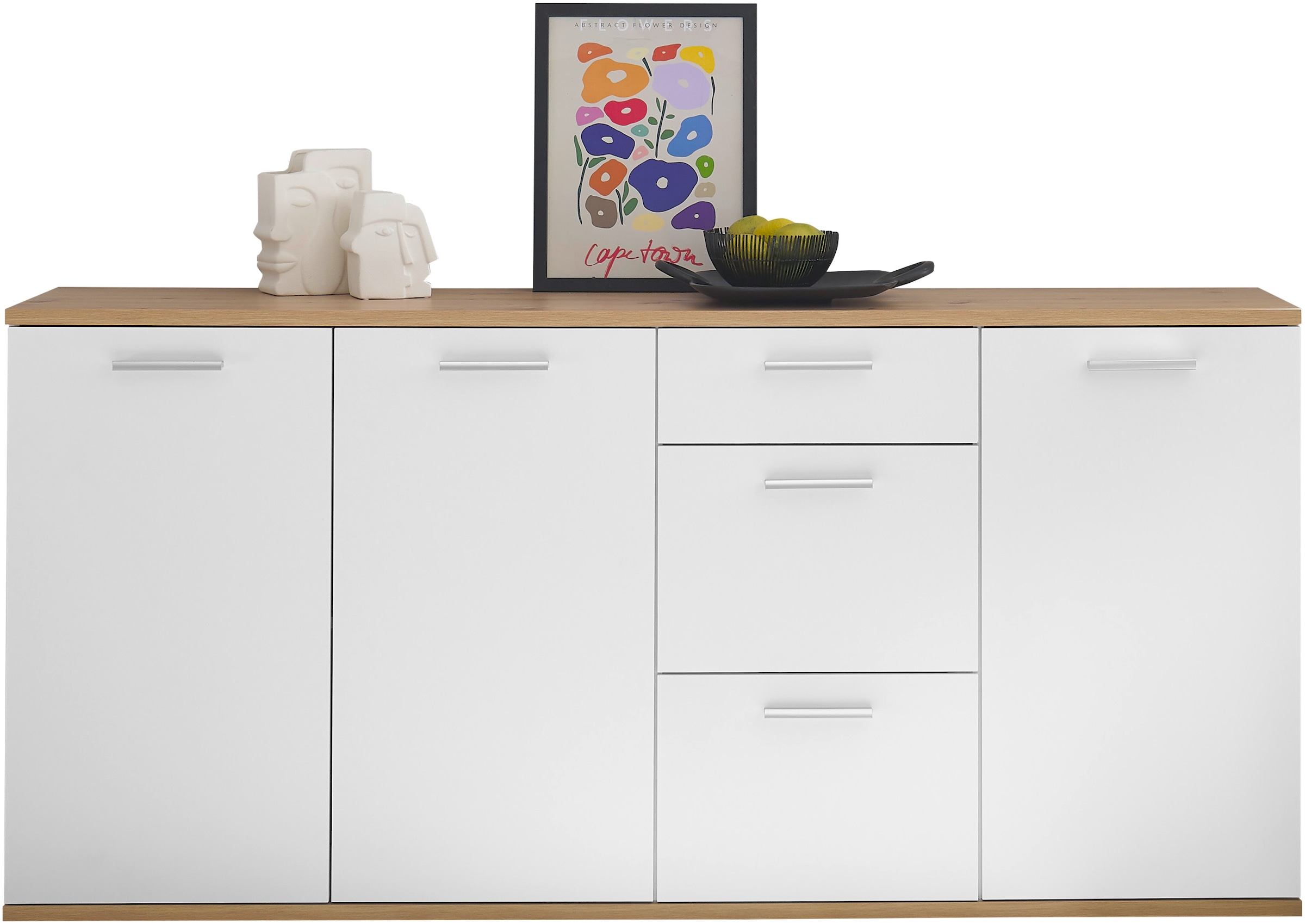 HBZ Kommode »BC1035 weiss matt, BxHxT 180x86x38 cm«, Sideboard mit 3 Türen, 3 Schubkästen, 2 Einlegeböden
