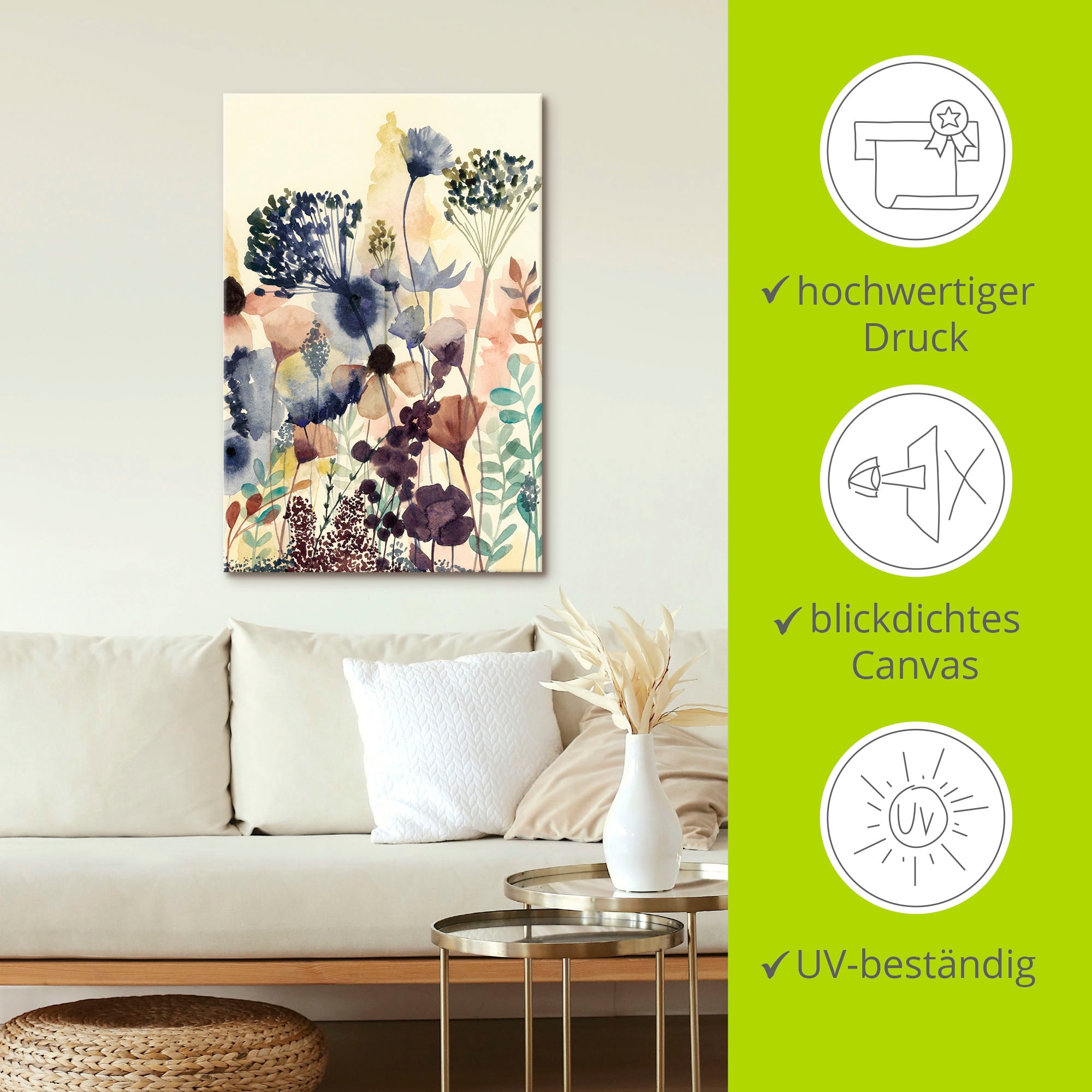 Artland Leinwandbild »Sonnengetrocknete Blüten II« Blumenwiese 1 Stk. tlg. auf Holzrahmen gespannt