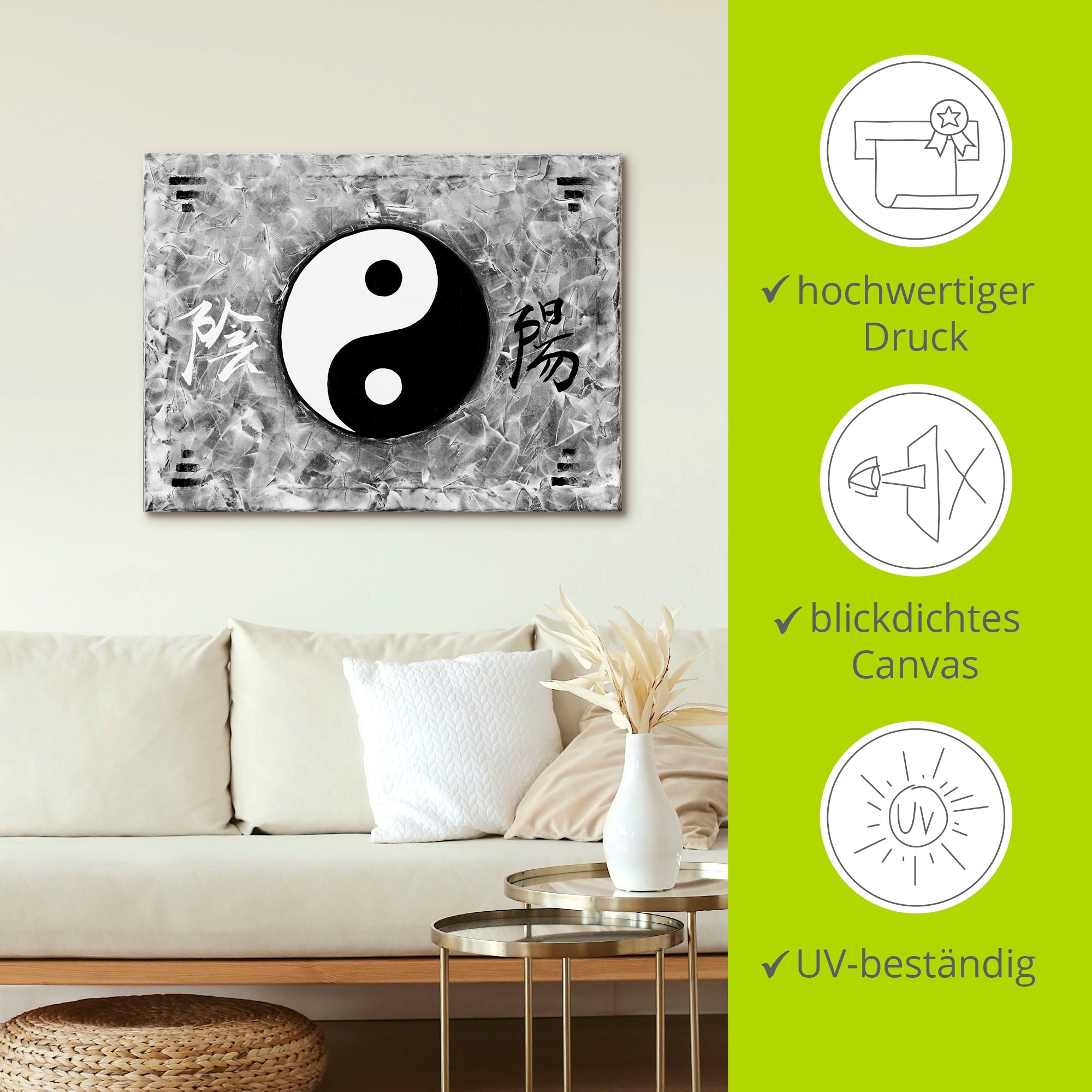 Artland Tableau sur toile »Ying & Yang_sw« 1 cuis tlg. auf Holzrahmen gespannt