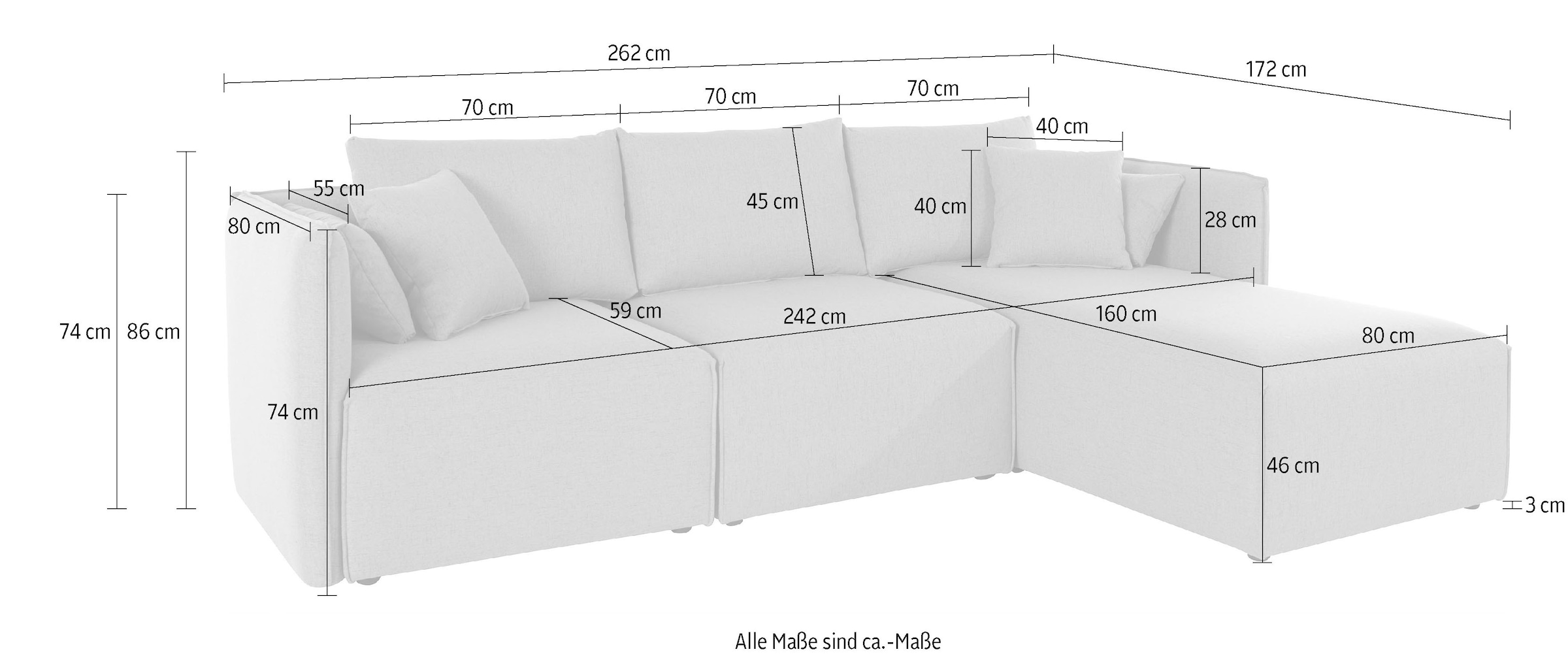 elbgestoeber Ecksofa »Elbdock«, (3 St.), zusammengesetzt aus Modulen, in vielen Bezugsqualitäten und Farben