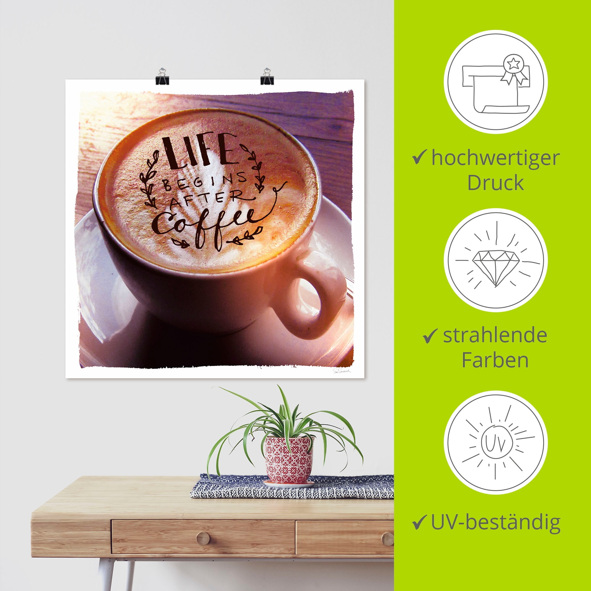 Artland Wandbild »Das Leben beginnt nach dem Kaffee«, Getränke, (1 St.), als Leinwandbild, Poster in verschied. Grössen