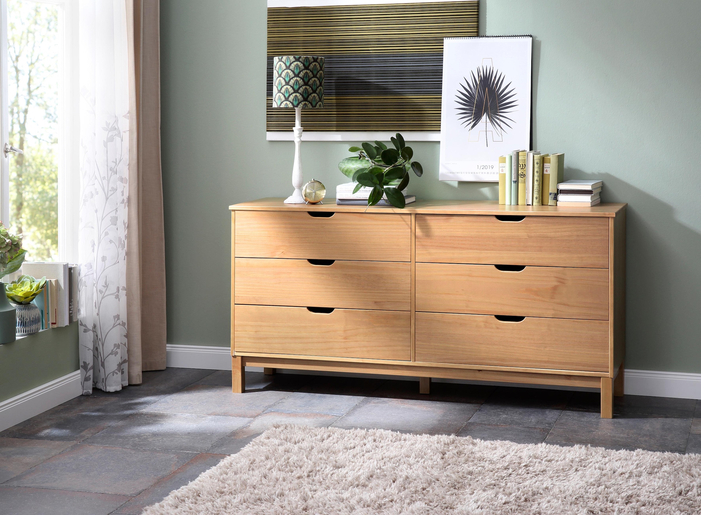 GOODproduct Kommode »Post« massives Kiefernholz, mit vielen Stauraummöglichkeiten, Breite 150 cm