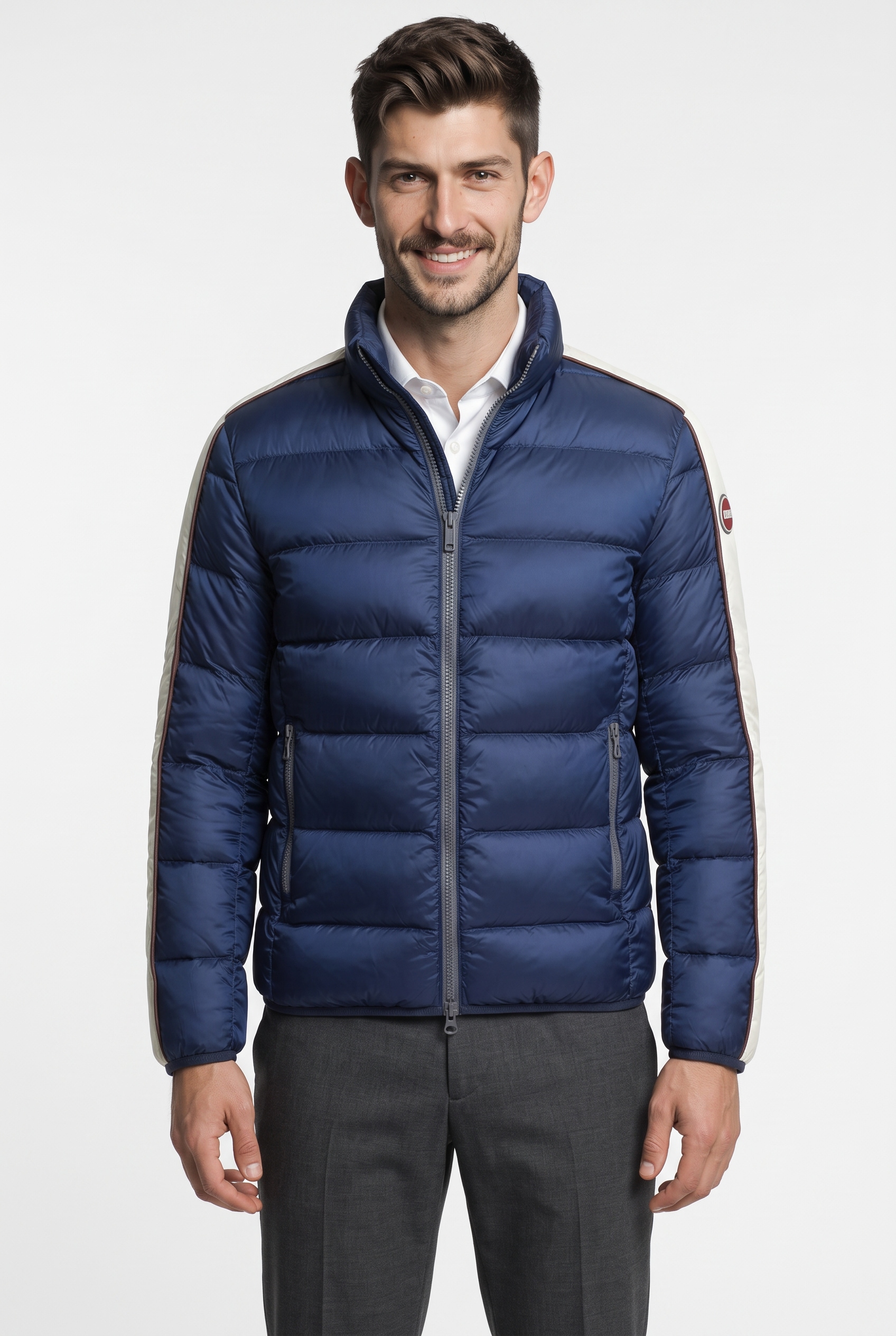 Image of Colmar Daunenjacke ohne Kapuze mit glänzendem Finish und kontrastierenden Galonstreifen