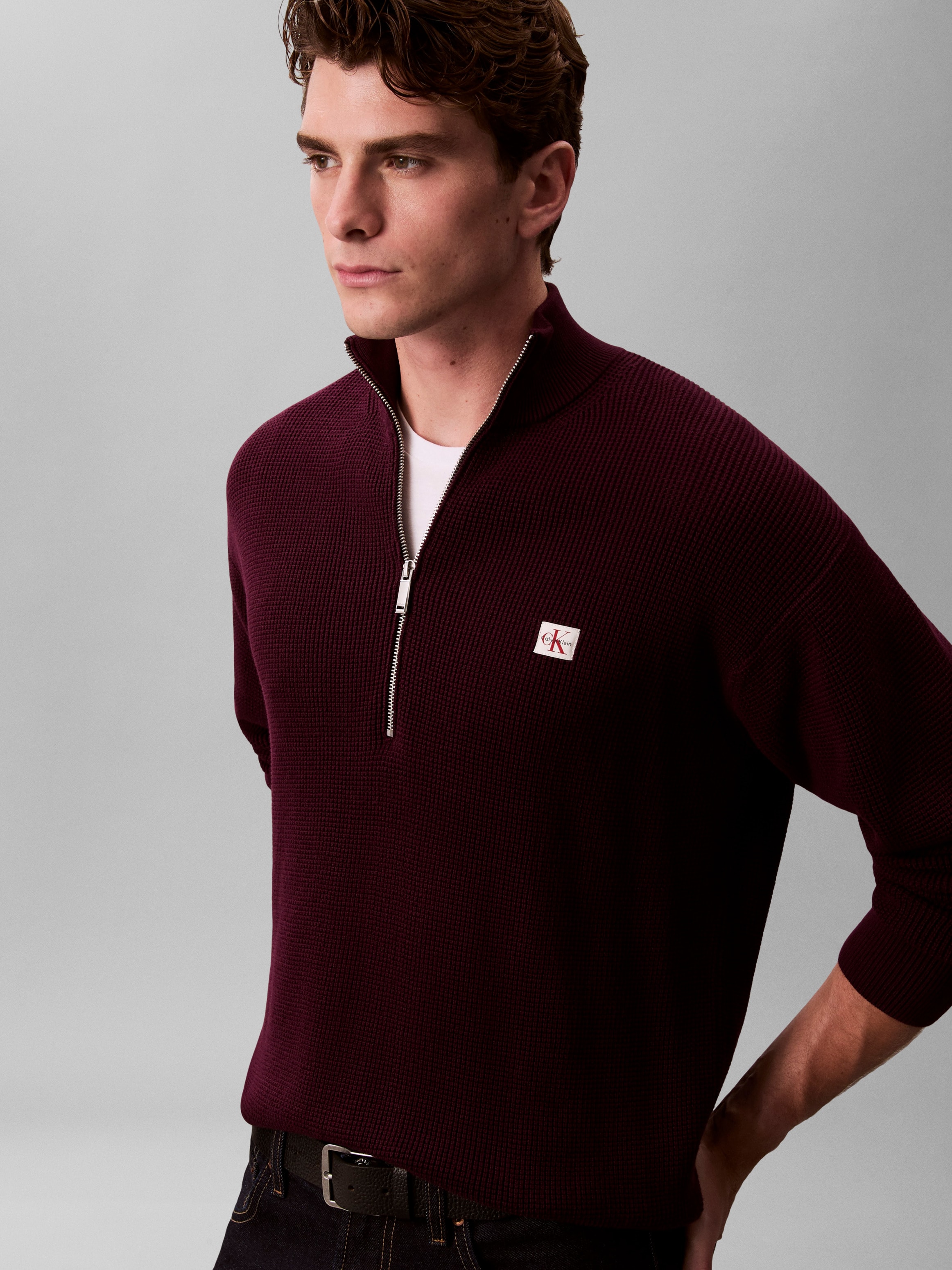 Calvin Klein Jeans Strickpullover Troyerkragen mit Reissverschluss, Regular Fit